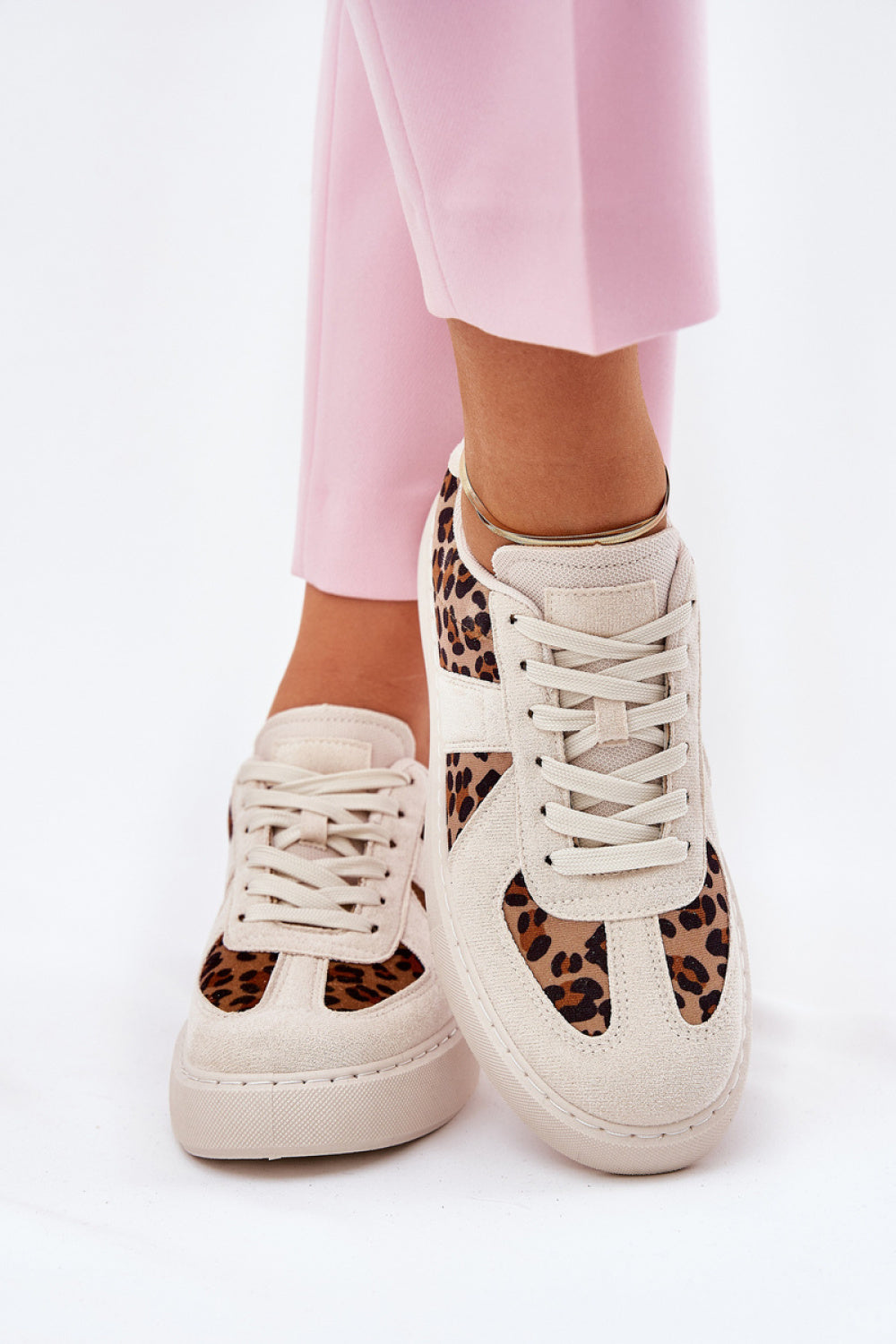 Step In Style Beige Faux Leather Trainers - view 3