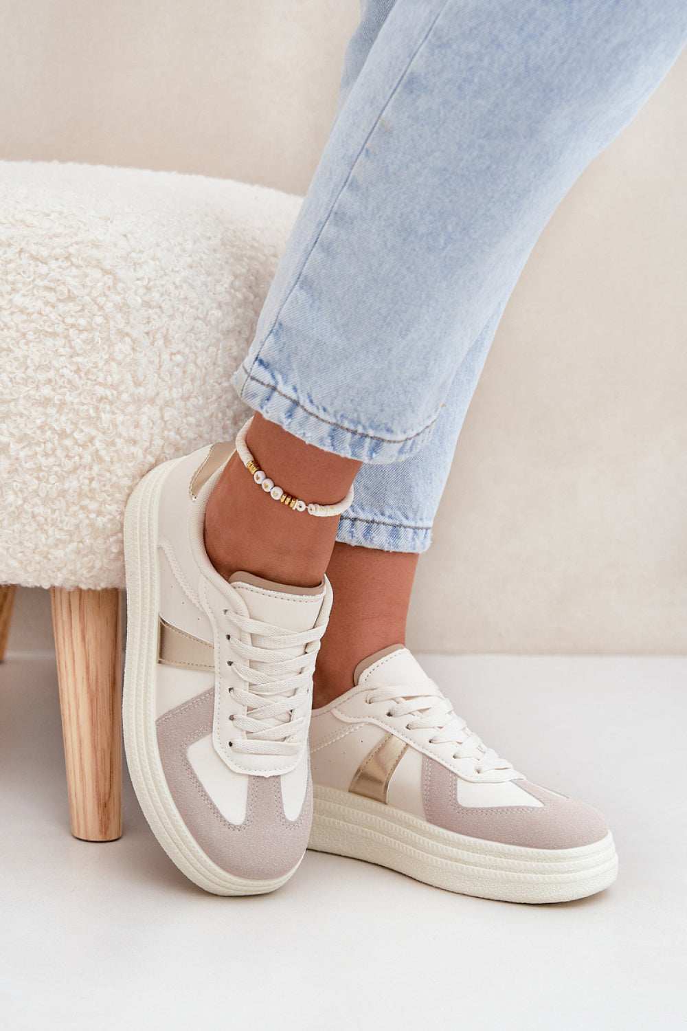Step In Style Beige Faux Leather Platform Trainers - view 3