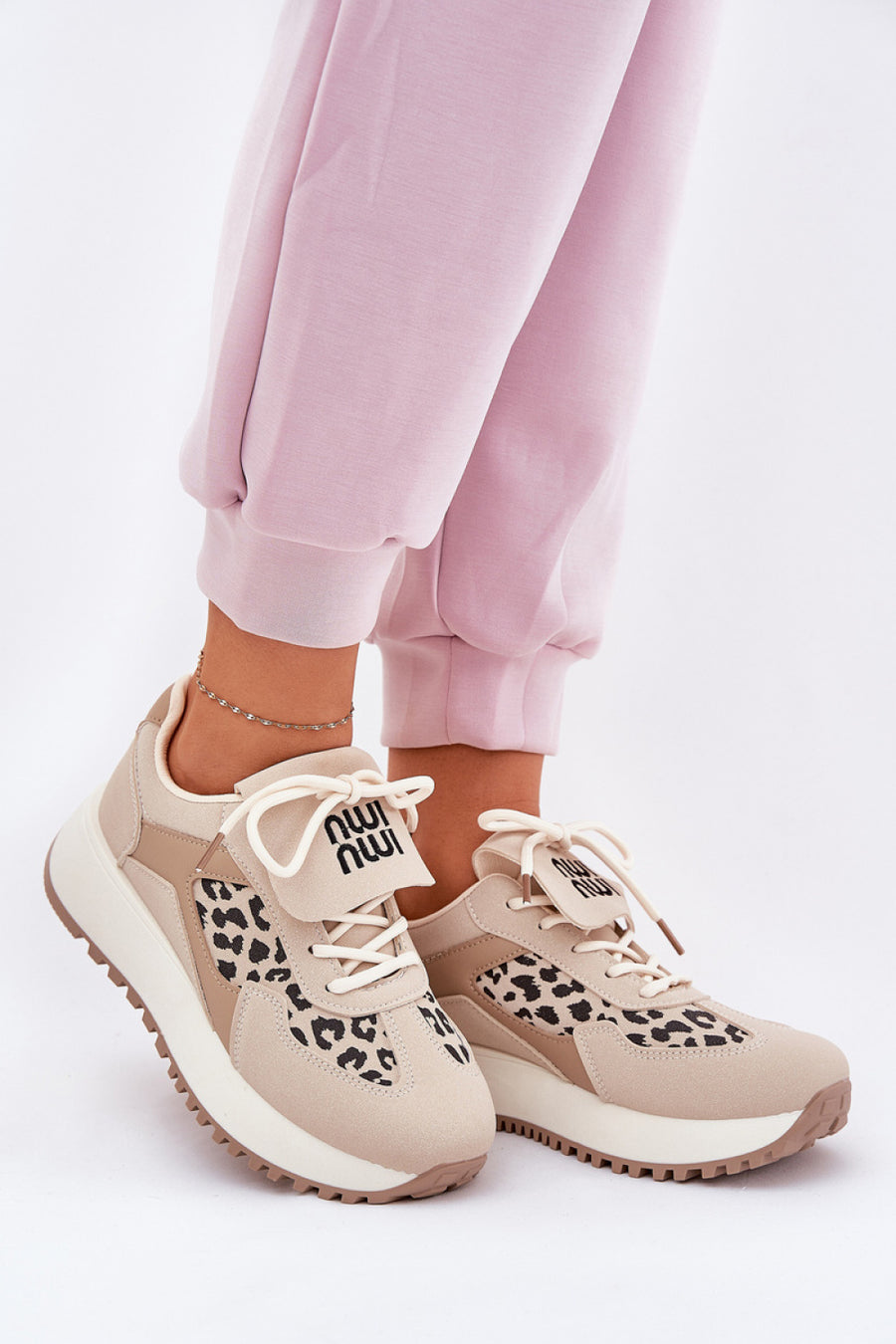 Step In Style Beige Faux Suede Platform Trainers