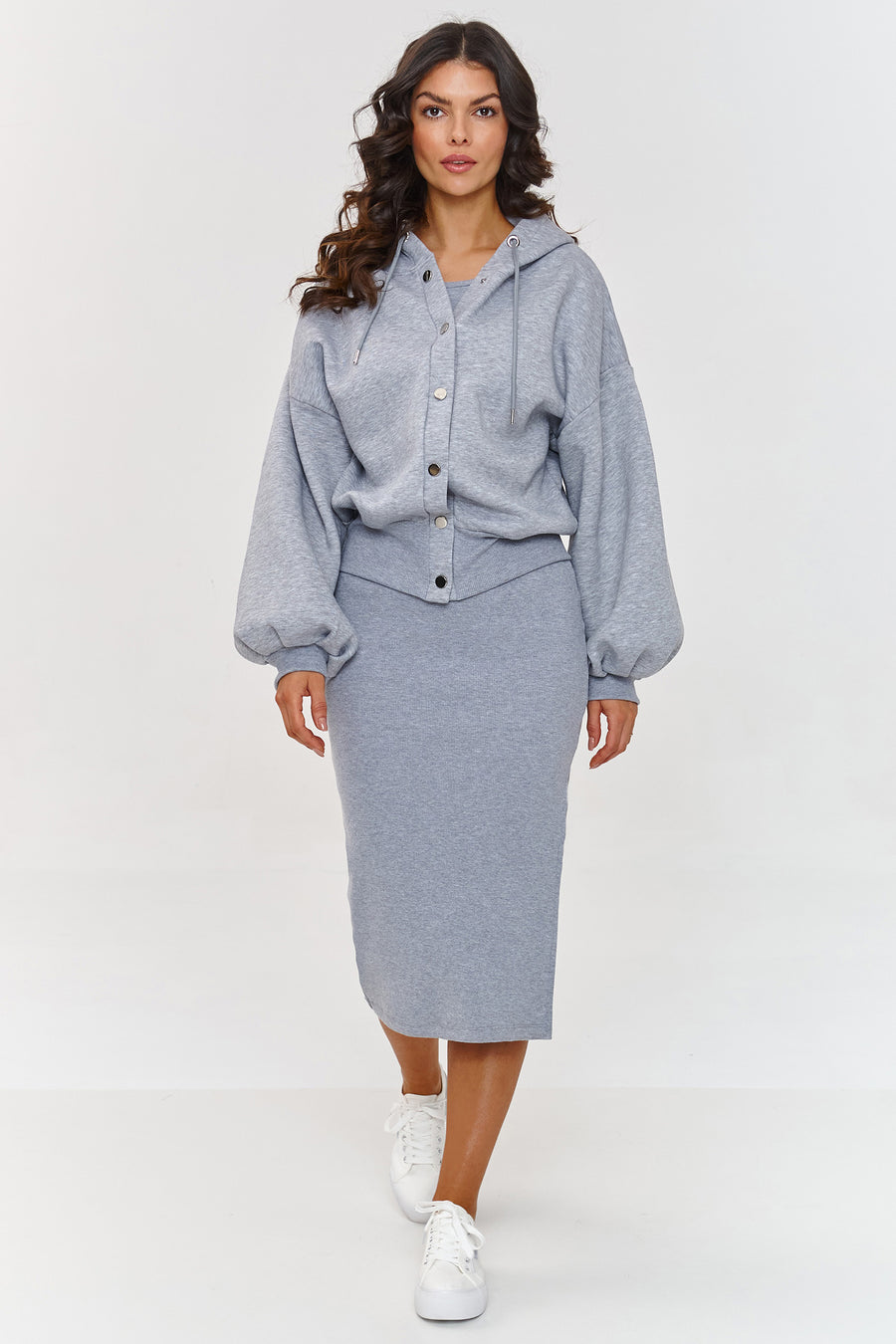 Makadamia Grey Marl Striped Oversized Dress Co-Ord Set