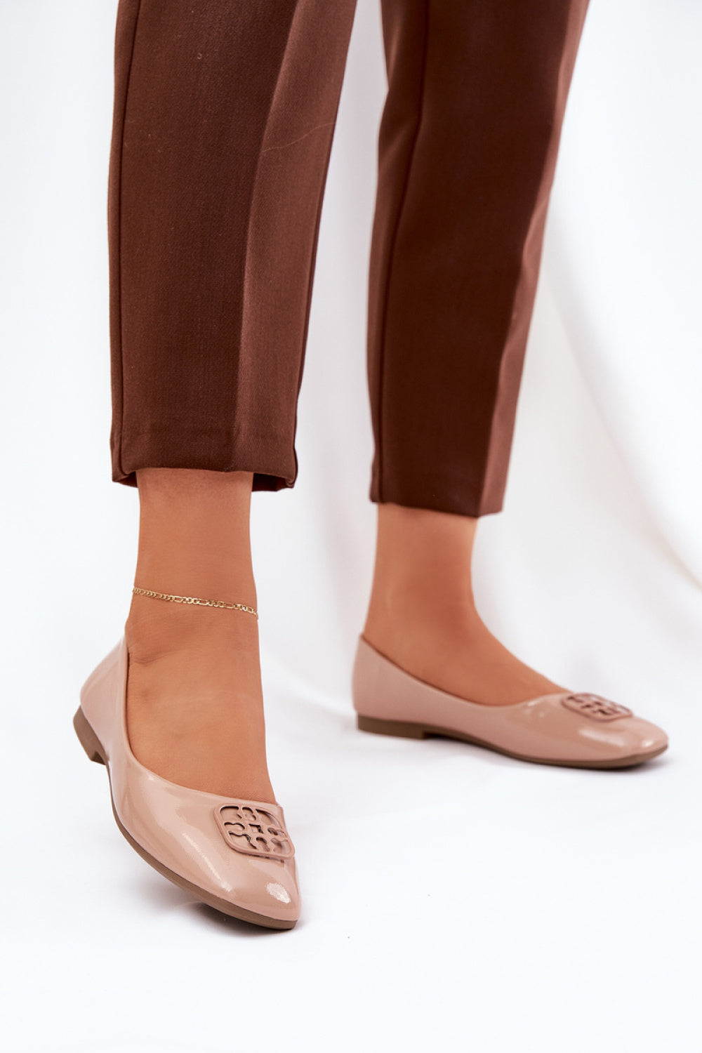 Step In Style Vinceza Beige Faux Leather Ballet Flats