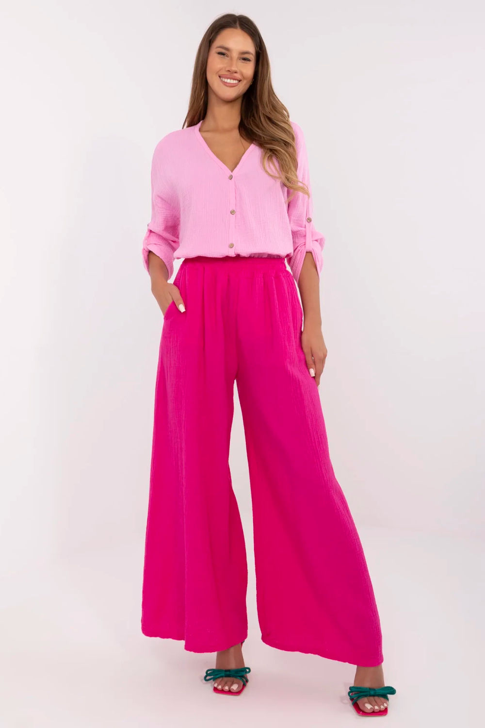 Italy Moda Fuchsia Bodycon Cotton Trousers