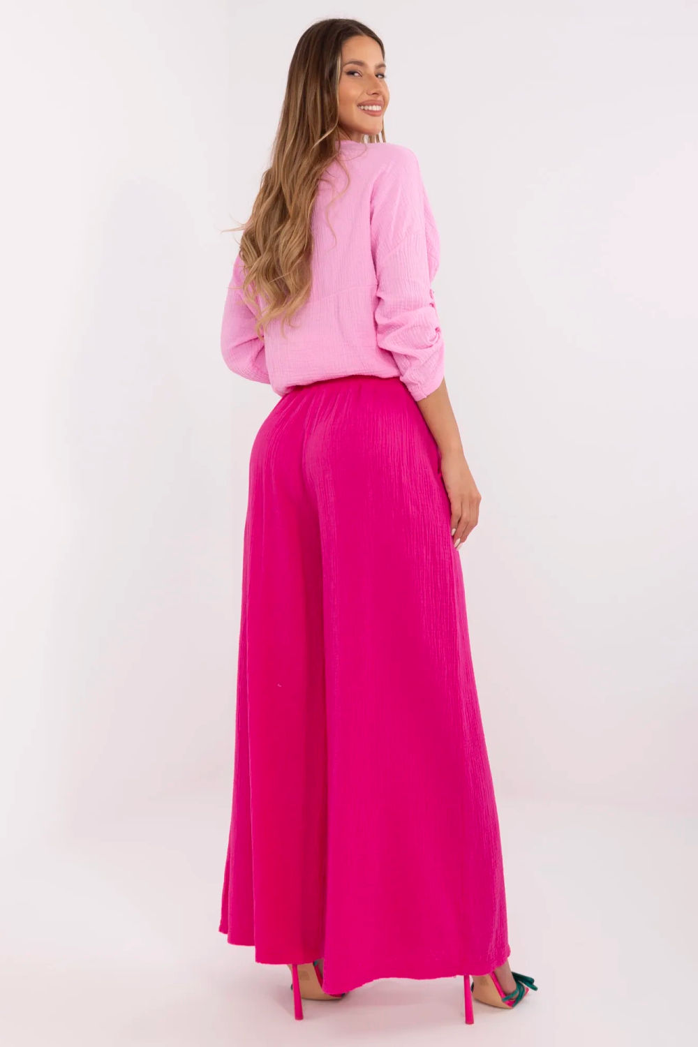 Italy Moda Fuchsia Bodycon Cotton Trousers - view 3