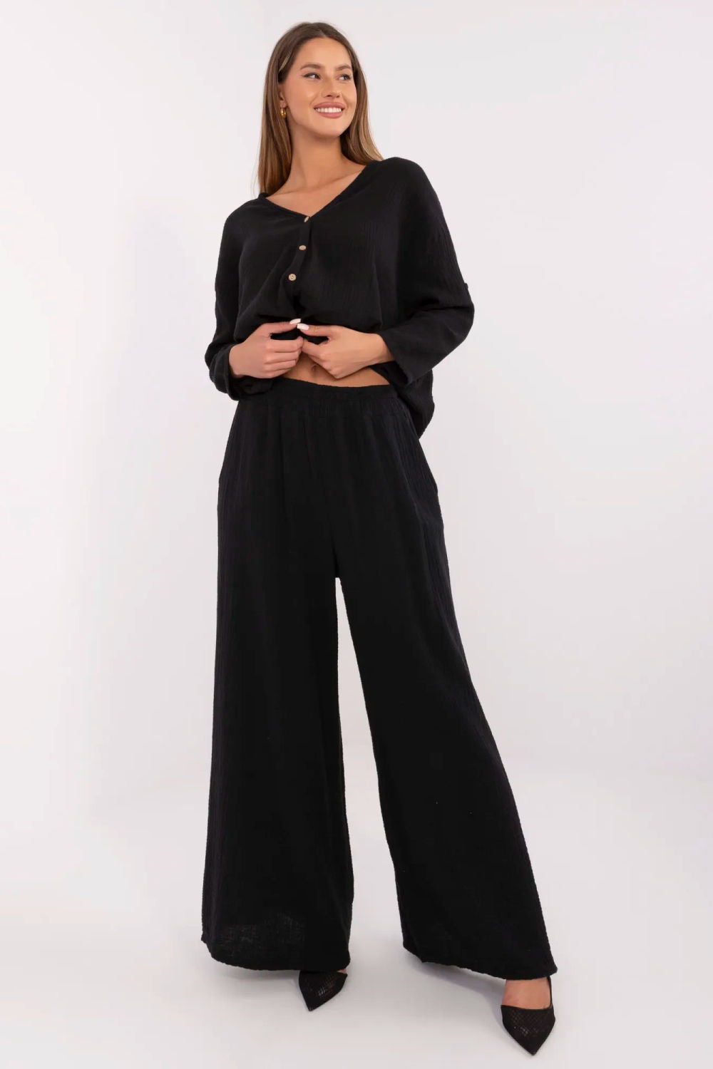 Italy Moda Black Bodycon Cotton Trousers