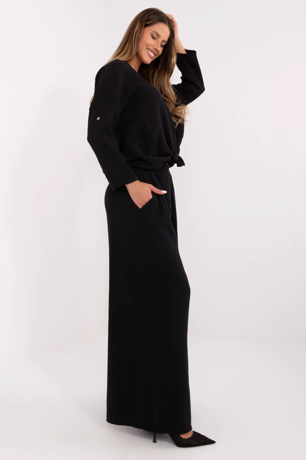 Italy Moda Black Bodycon Cotton Trousers - view 2