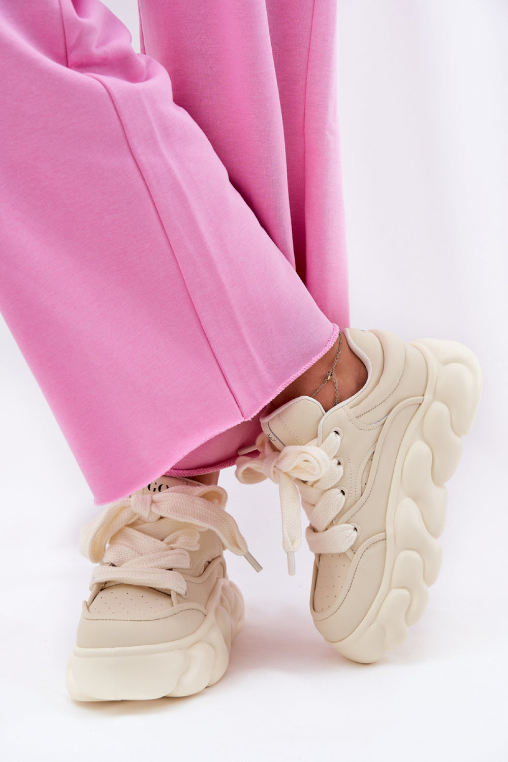 Step In Style Beige Leather Platform Trainers