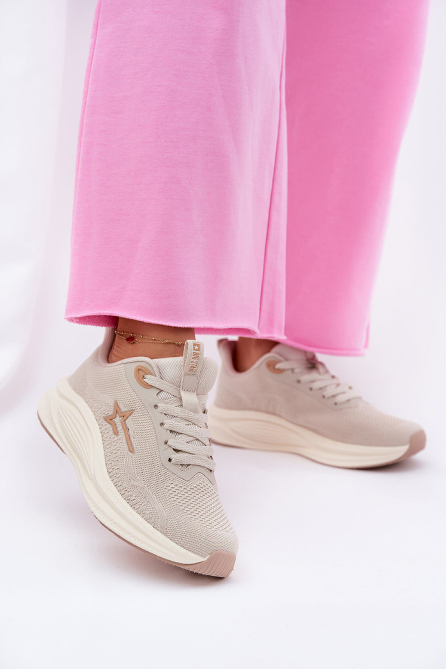 Step In Style Beige Platform Trainers with Round Toe