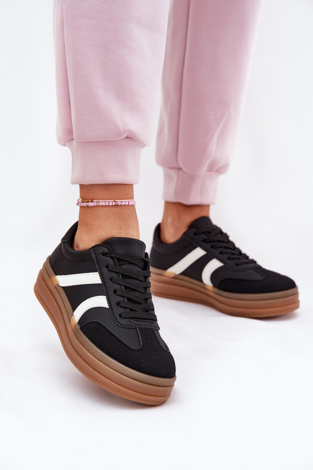 Step In Style Black Faux Leather Platform Trainers