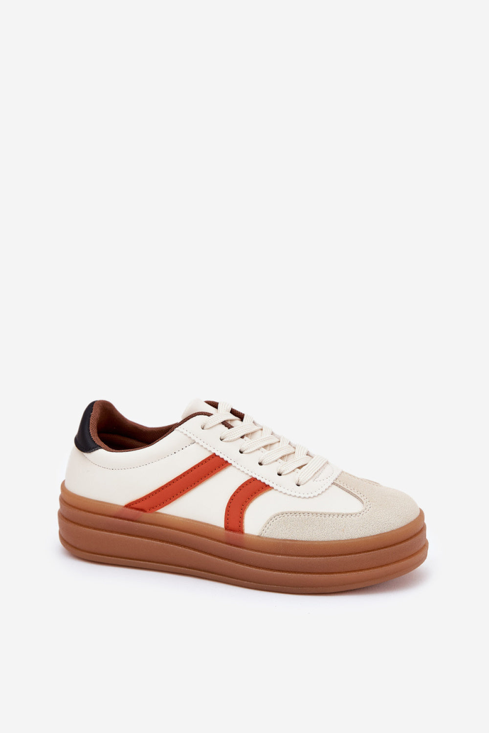 Step In Style Beige Faux Leather Platform Trainers with Round Toe - view 2