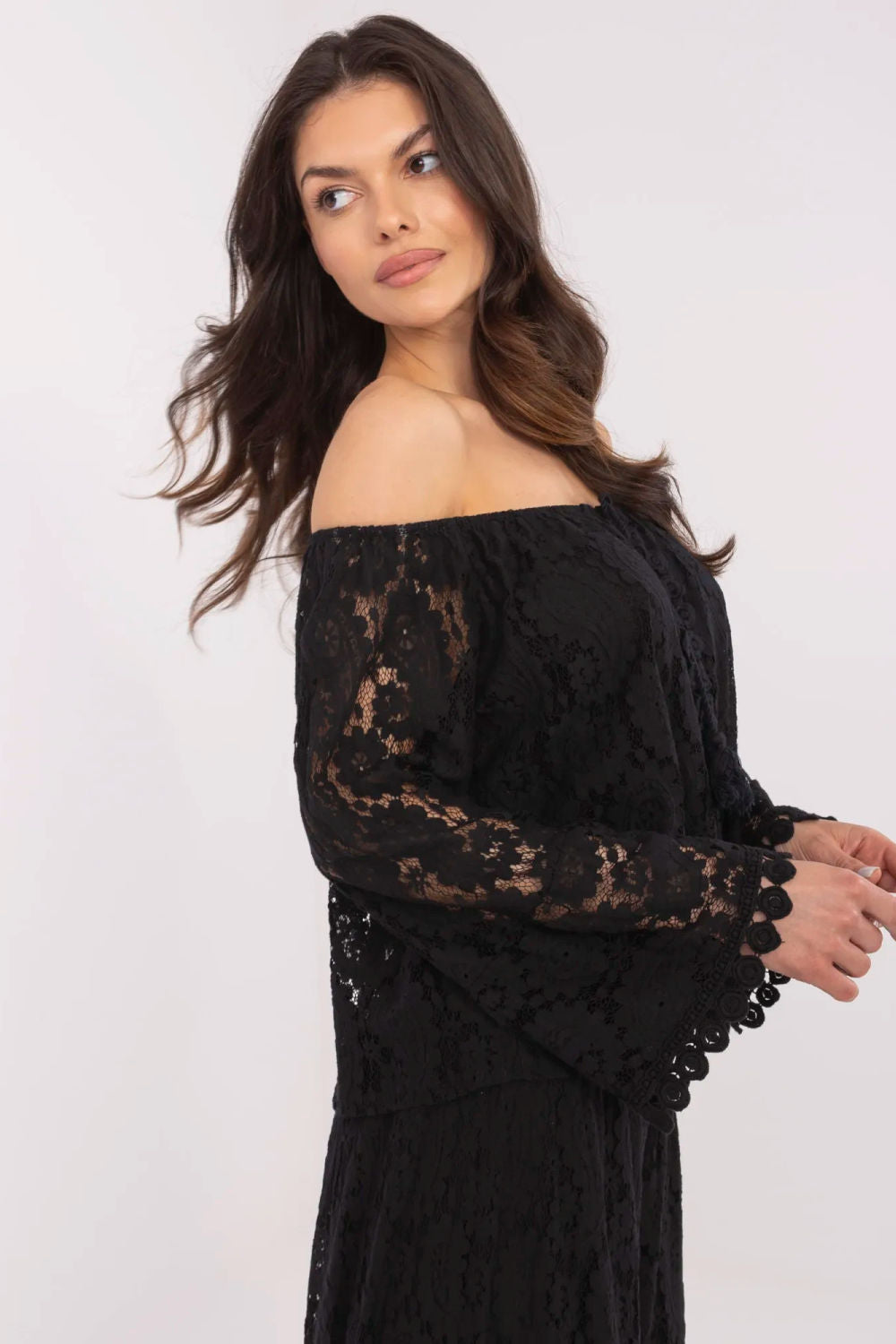 Italy Moda Black Lace Off Shoulder Blouse - view 2