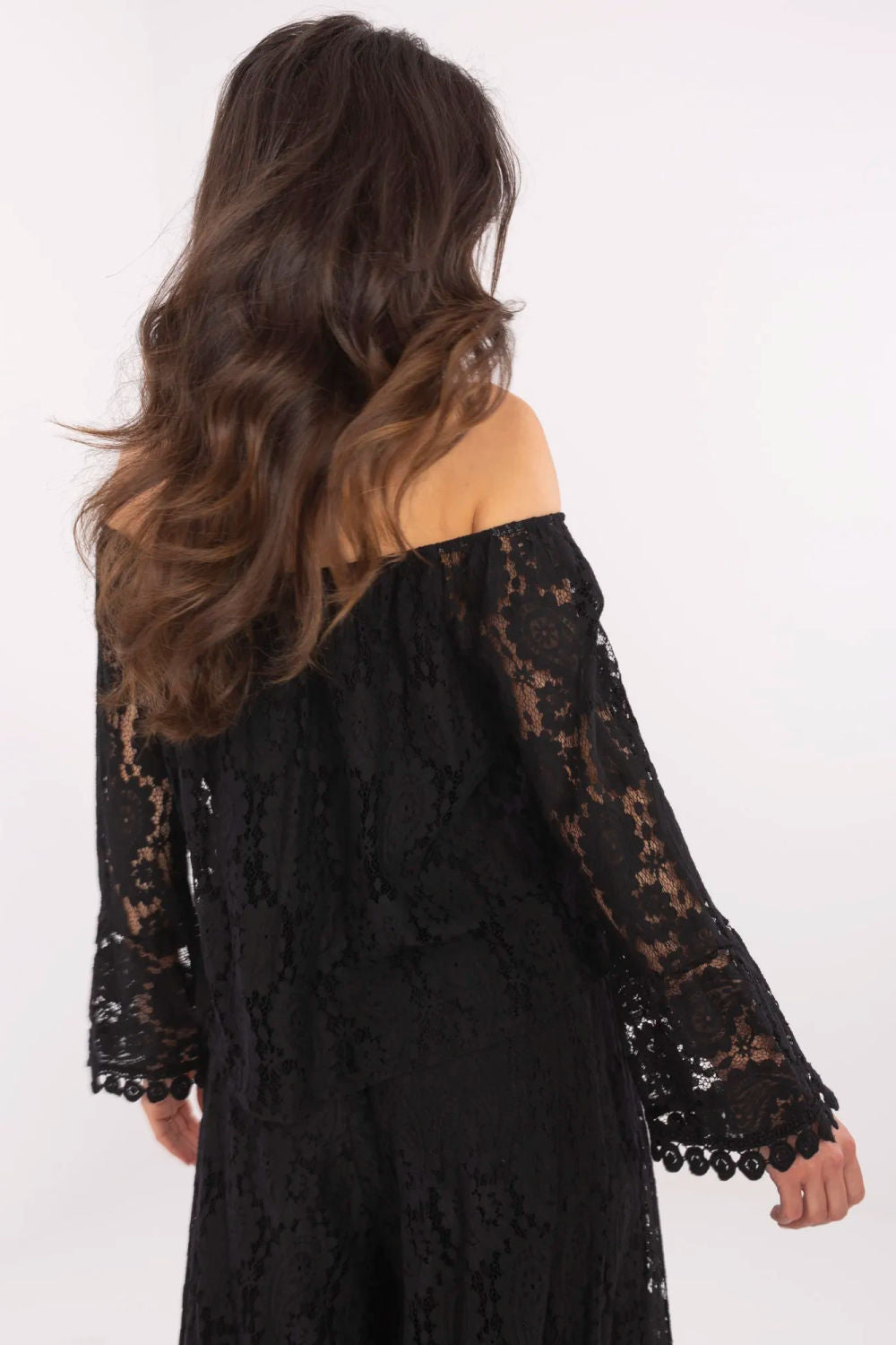 Italy Moda Black Lace Off Shoulder Blouse - view 3