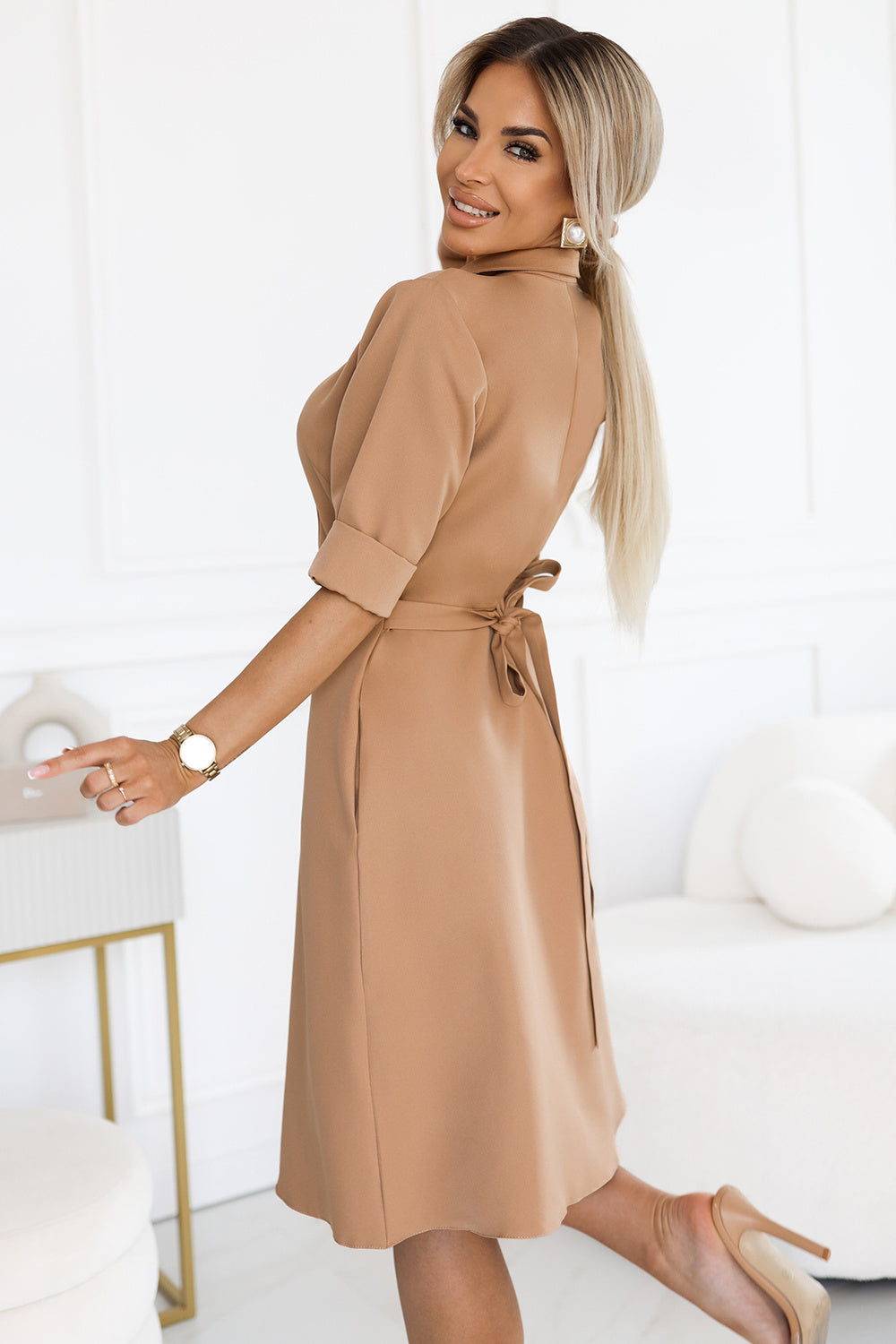 Numoco Sandy Mocha Flared Dress - view 3