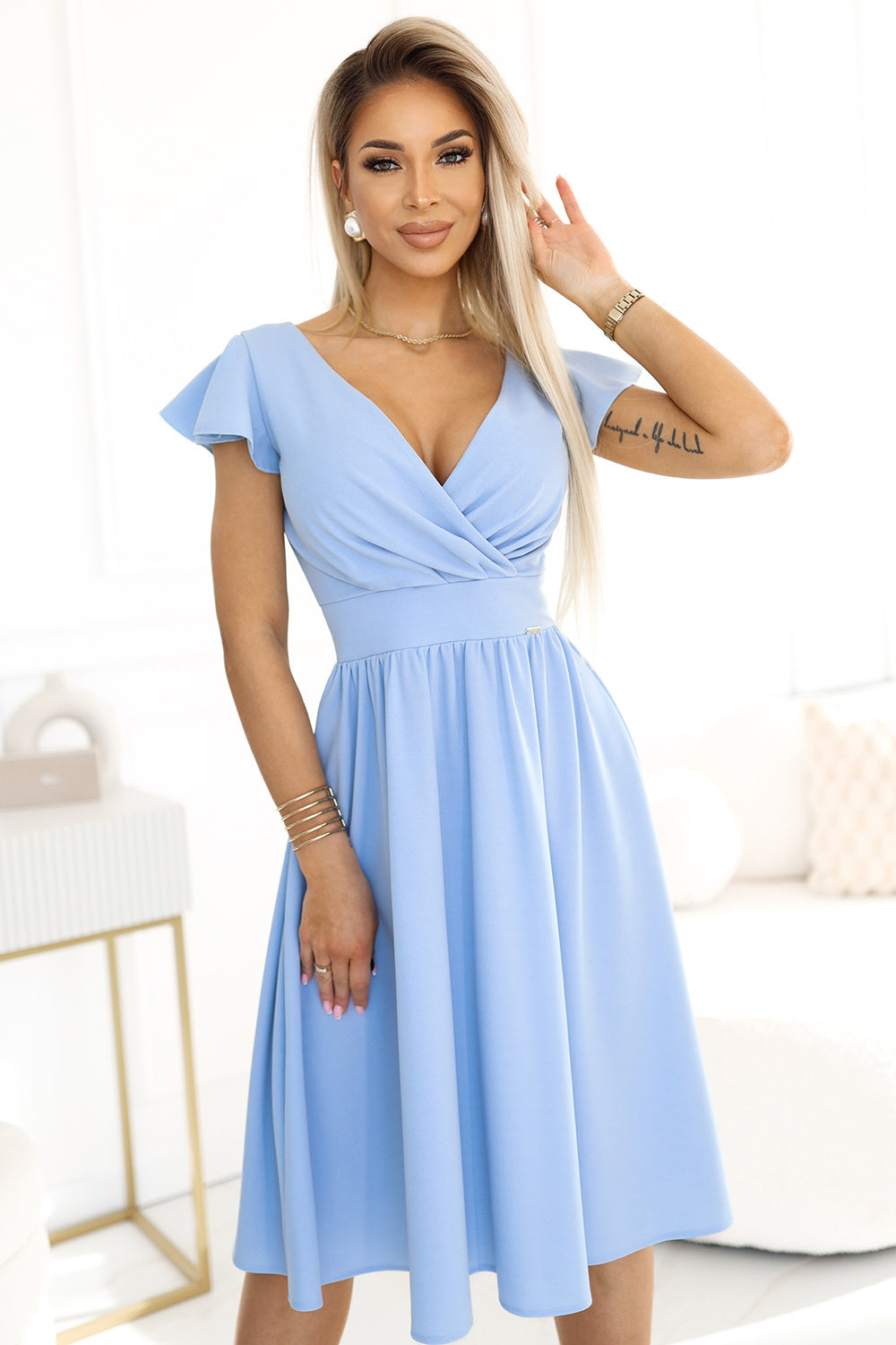 Numoco Matilde Sky Blue Midi Wrap Evening Dress