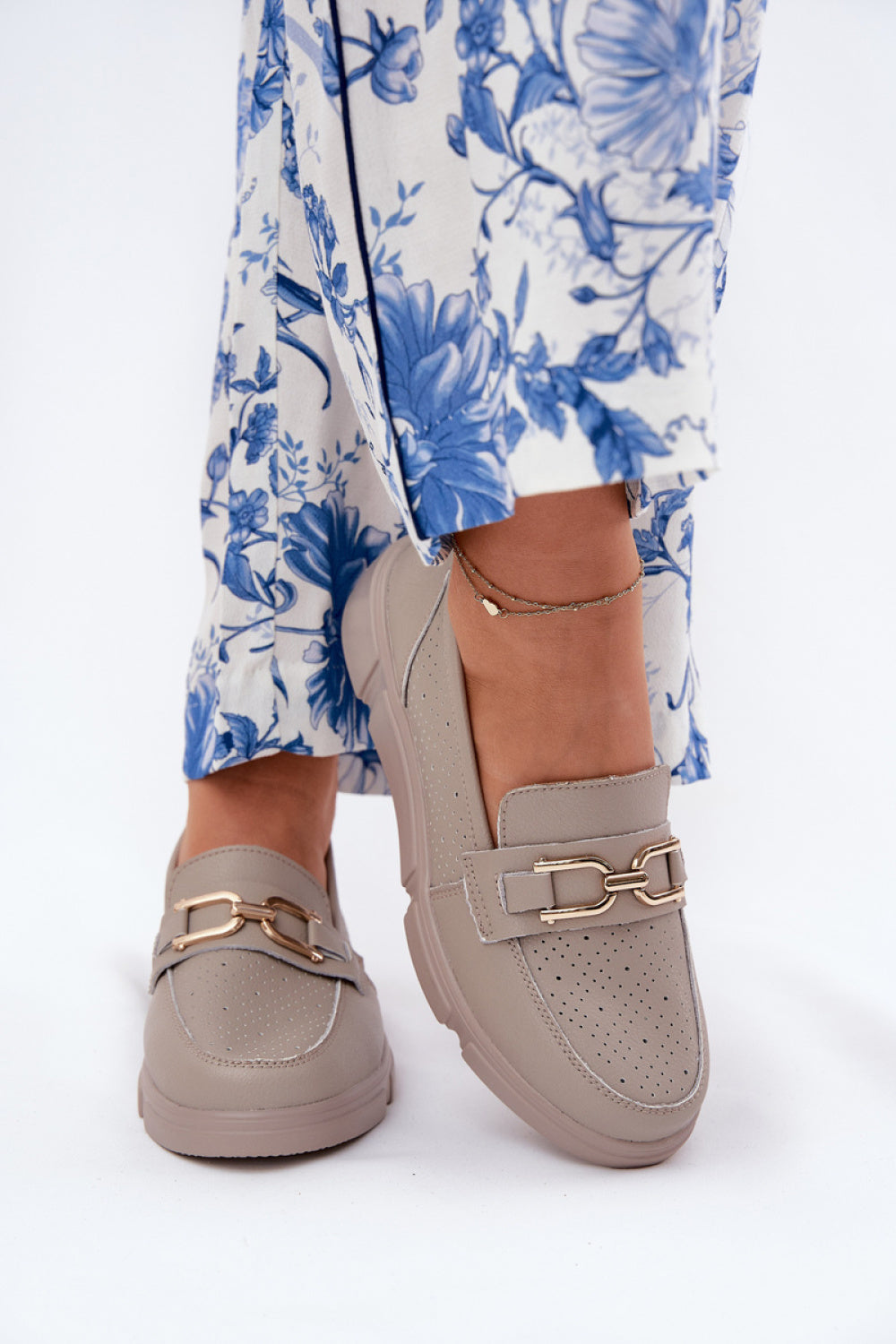 Step In Style Vinceza Dark Beige Leather Wedge Moccasins