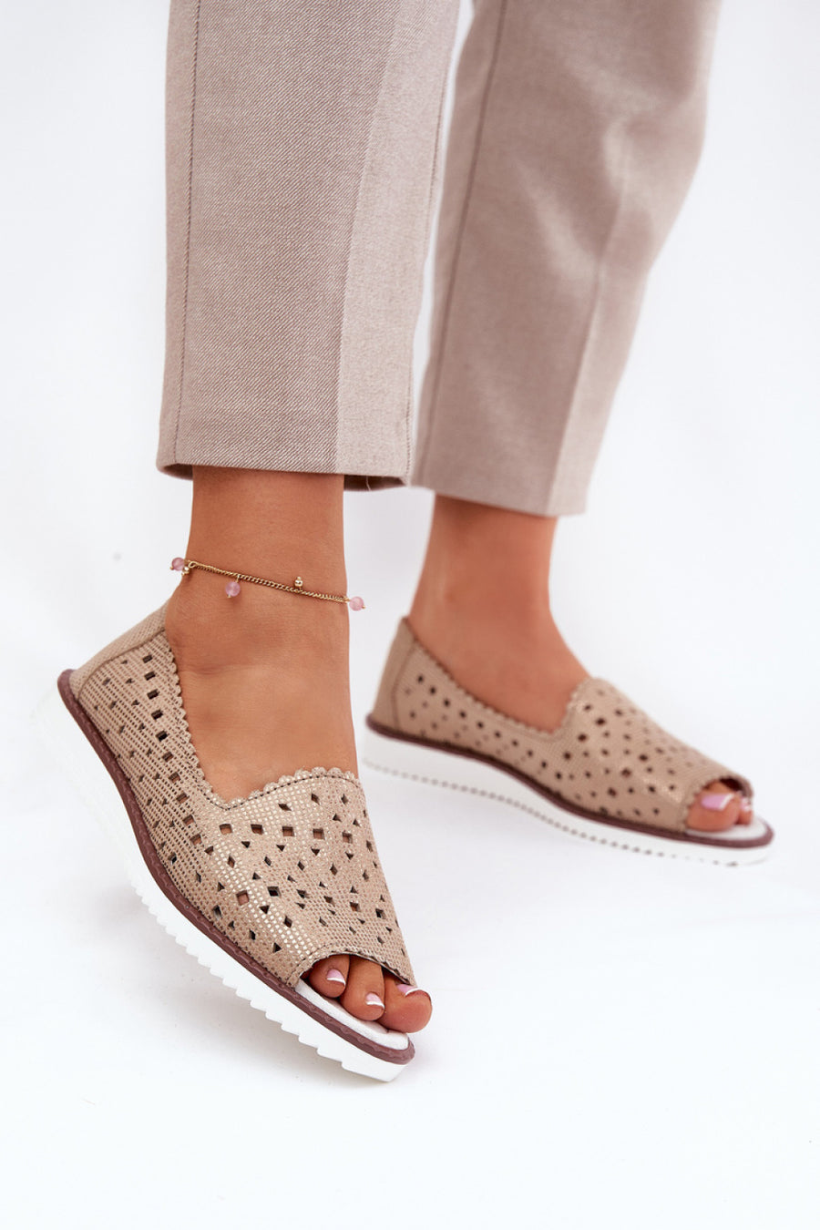 Step In Style Gold Leather Platform Ballet Flats