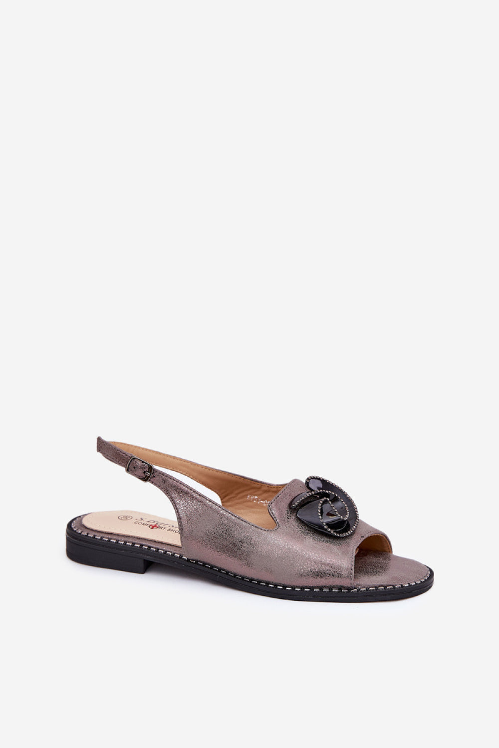 Step In Style Grey Faux Leather Flat Sandals - view 2