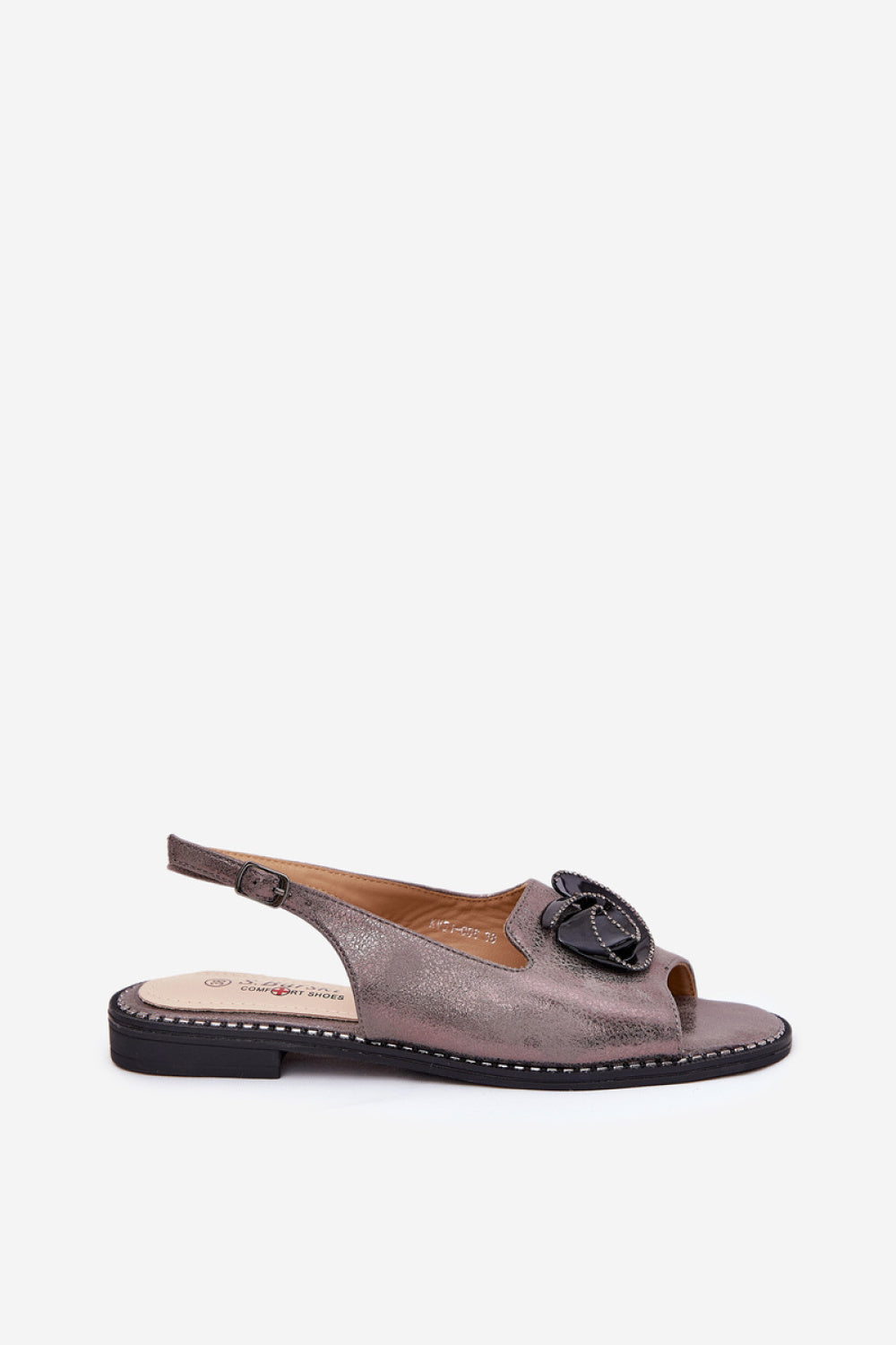 Step In Style Grey Faux Leather Flat Sandals - view 3