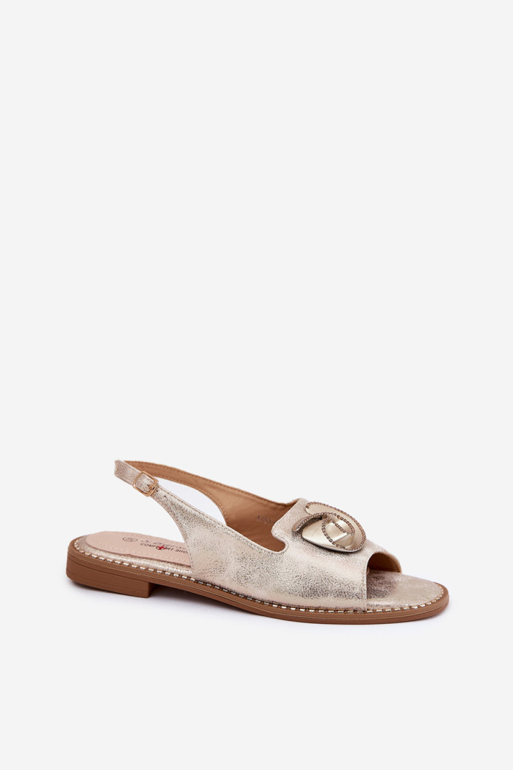 Step In Style Gold Faux Leather Flat Sandals - view 2
