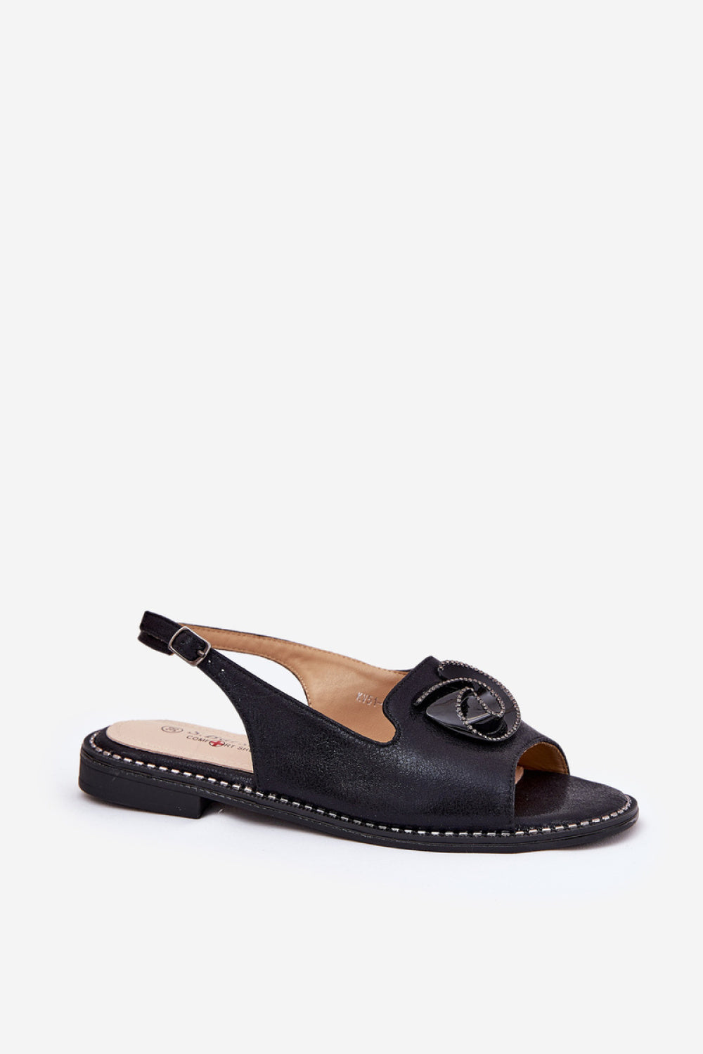 Step In Style Black Faux Leather Flat Sandals - view 2