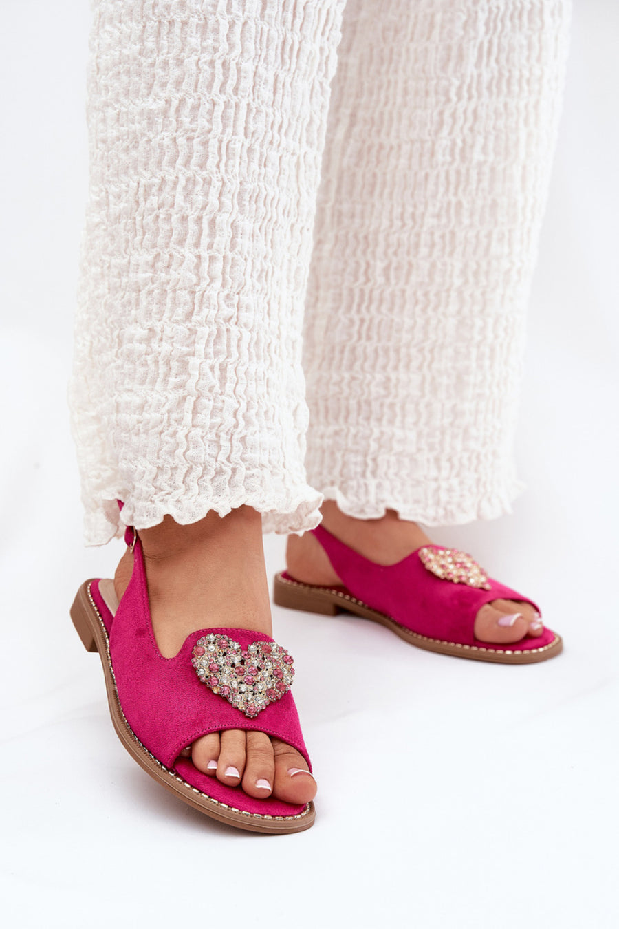 Step In Style Fuchsia Faux Suede Flat Sandals