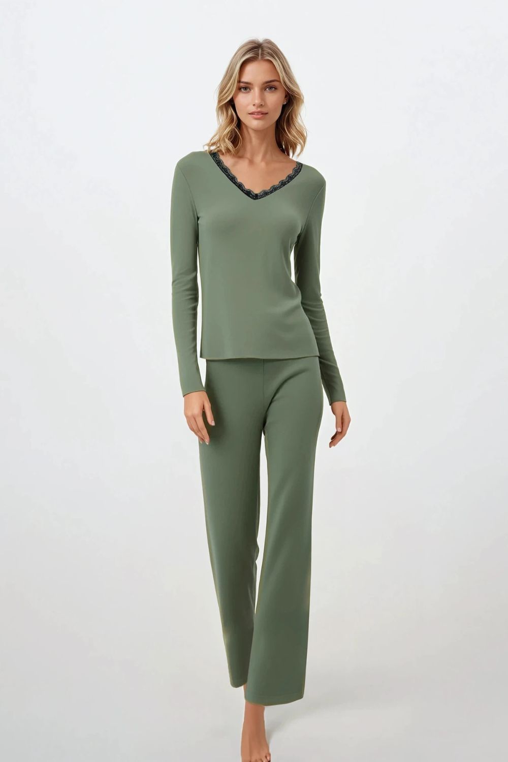 Momenti Per Me Emerald Dreams Green Lace Long Sleeve Pyjamas