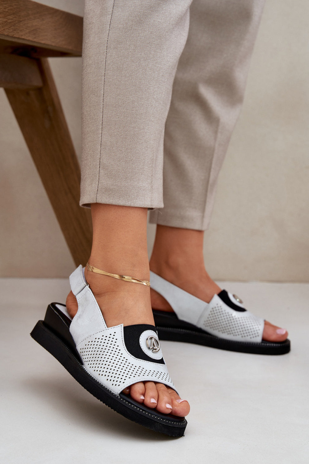 Step In Style Isnnoria Silver Faux Leather Wedge Sandals