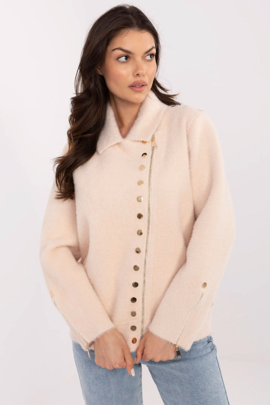 Factory Price Light Beige Hooded Zip Up Jacket