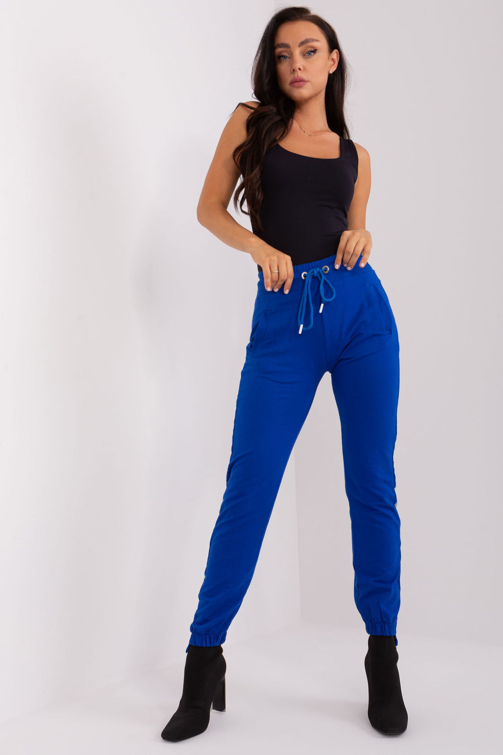 Relevance Cobalt Blue Printed High Waisted Cotton Joggers