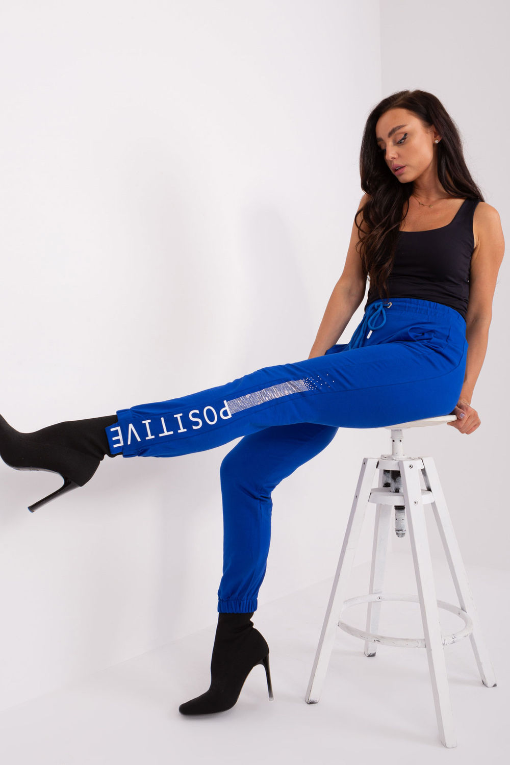 Relevance Cobalt Blue Printed High Waisted Cotton Joggers - view 2