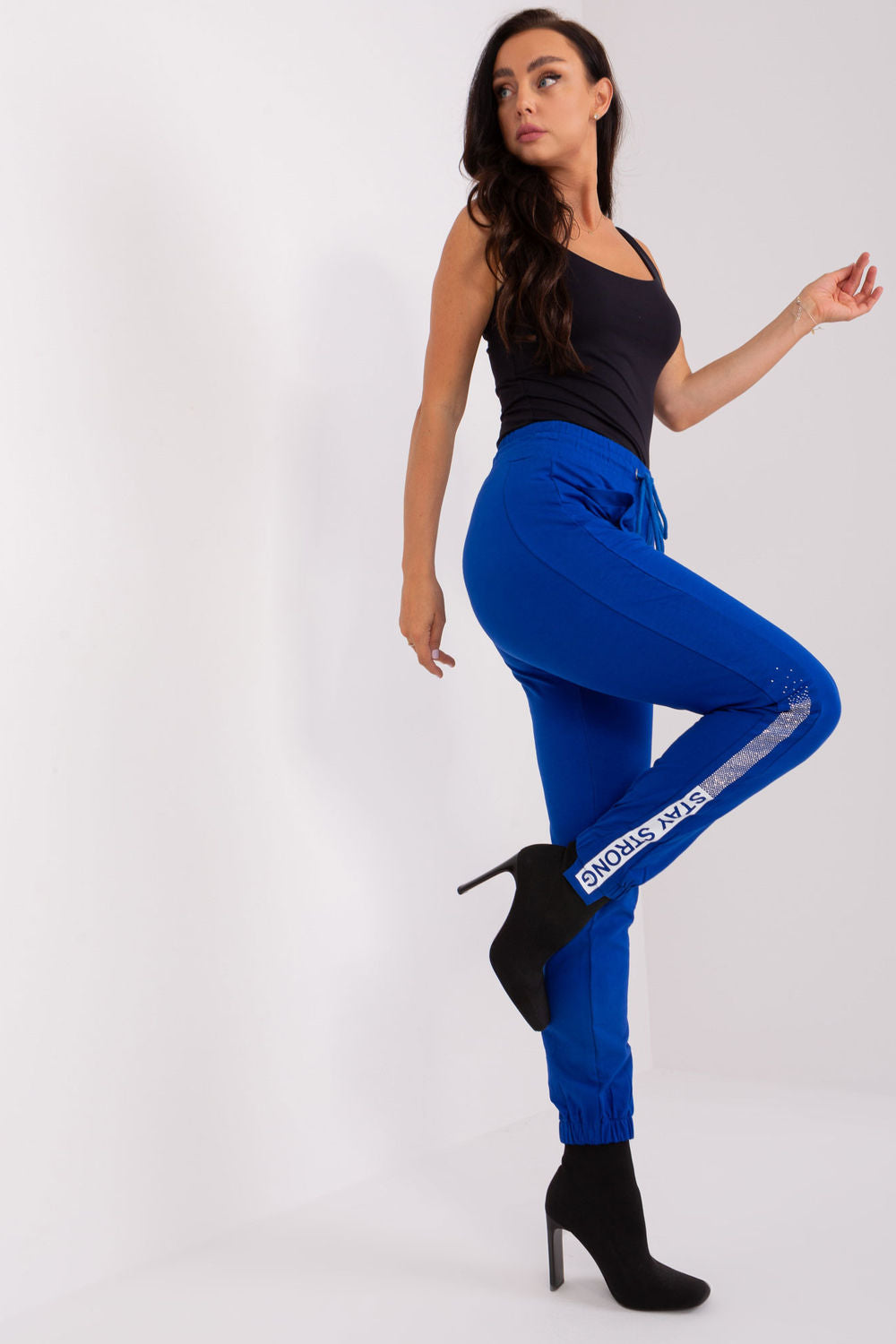 Relevance Cobalt Blue Printed High Waisted Cotton Joggers - view 4