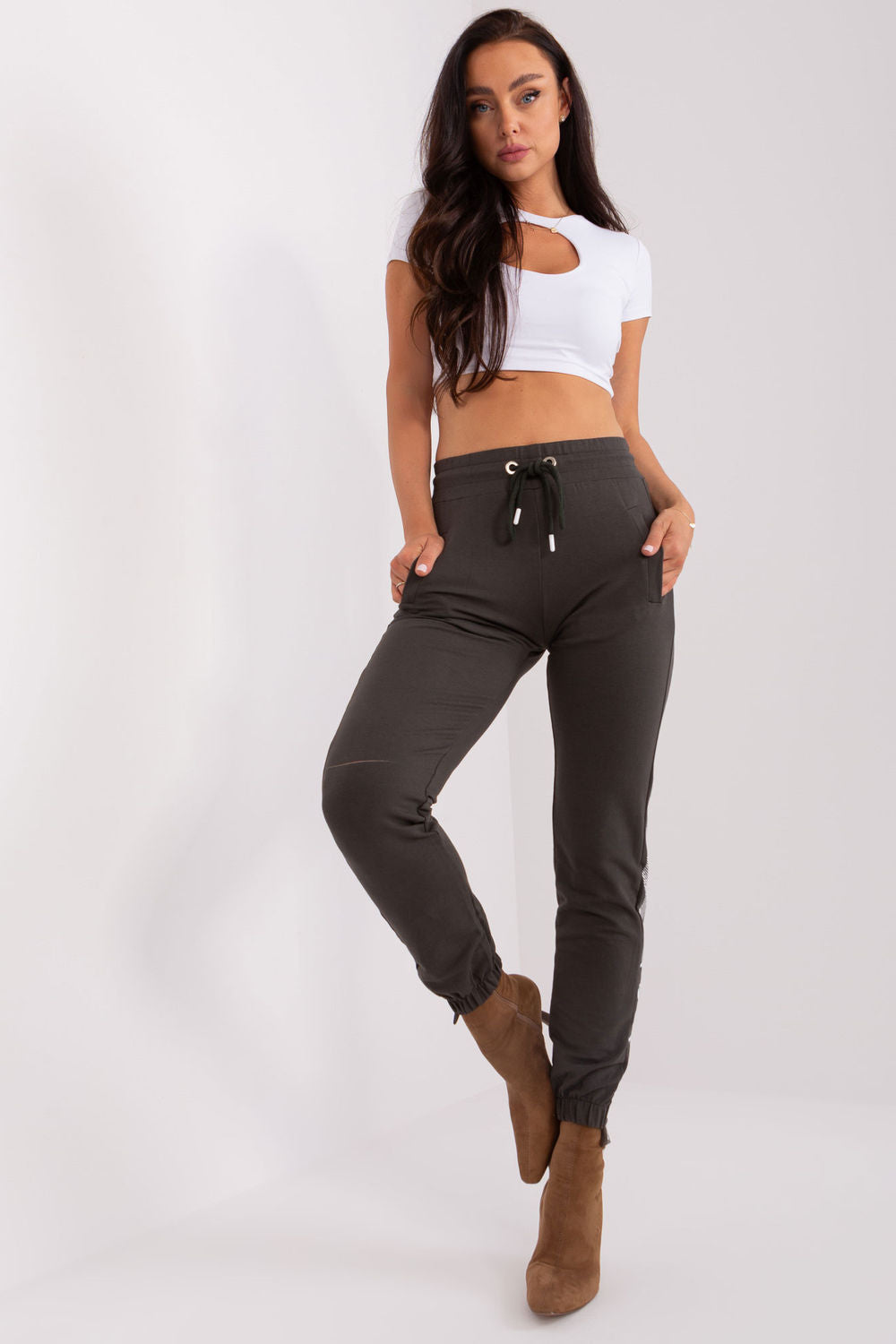 Relevance Dark Khaki High Waisted Cotton Joggers