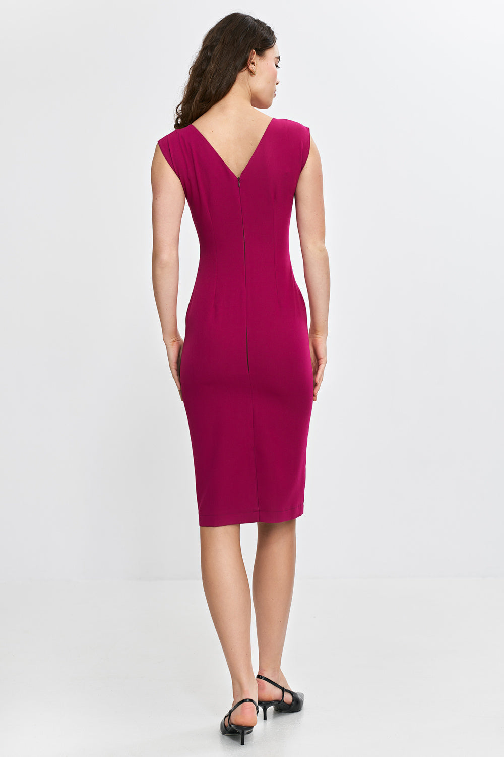 Nife Fuchsia Bodycon V-Neck Dress - view 3