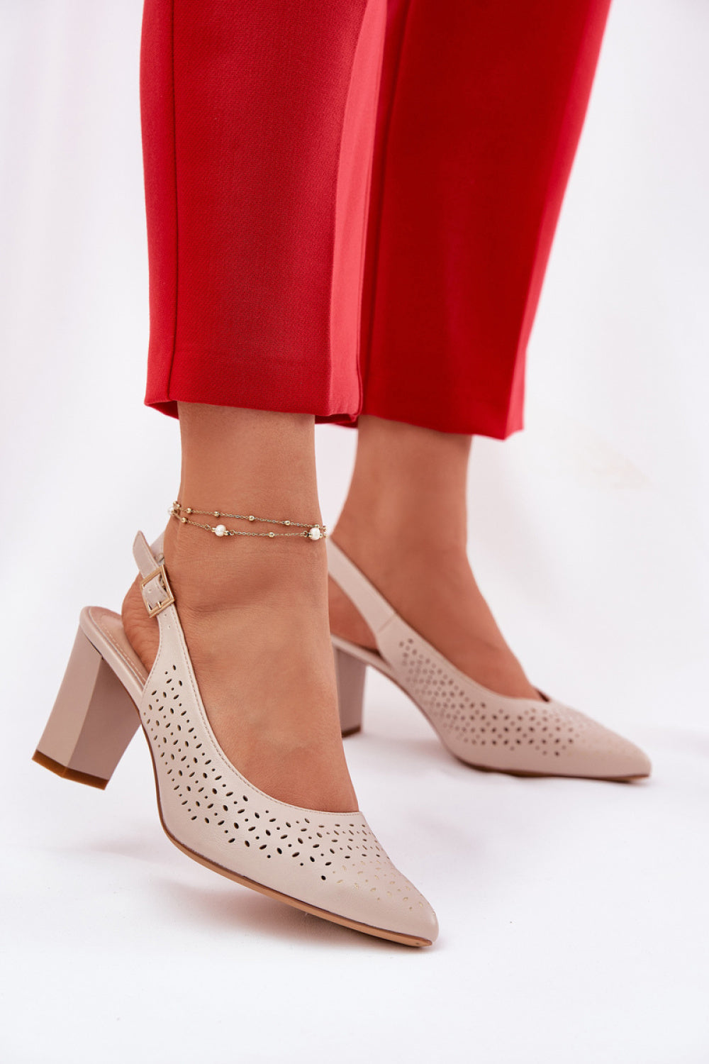 Step In Style Sergio Leone Beige Faux Leather Heeled Sandals with Buckle