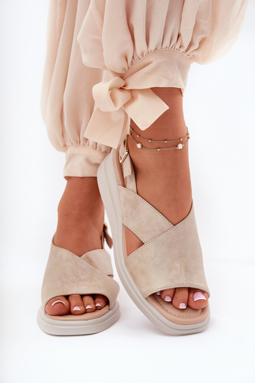 Step In Style Quilara Gold Faux Leather Wedge Sandals