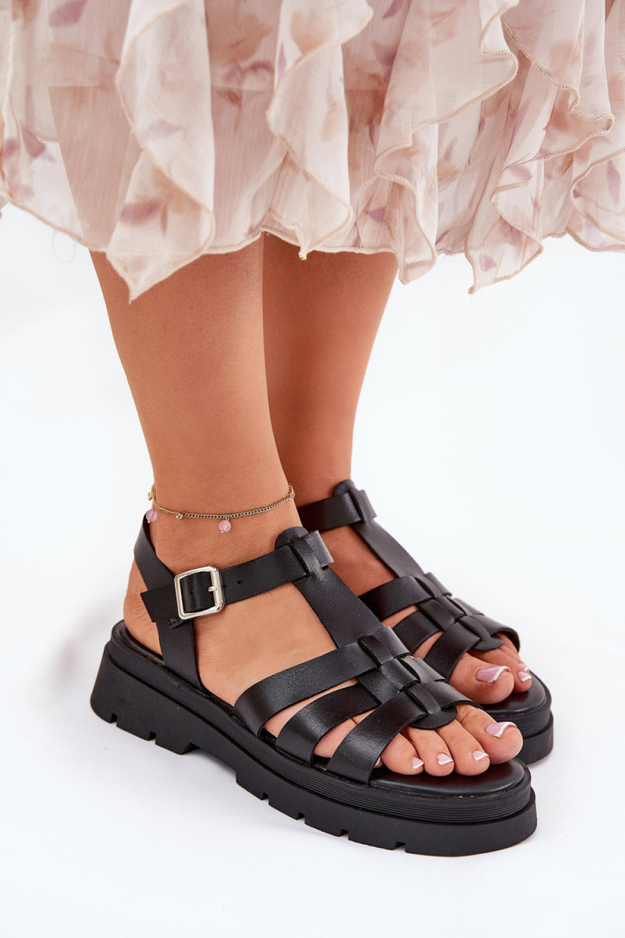 Step In Style Nendales Black Faux Leather Platform Sandals