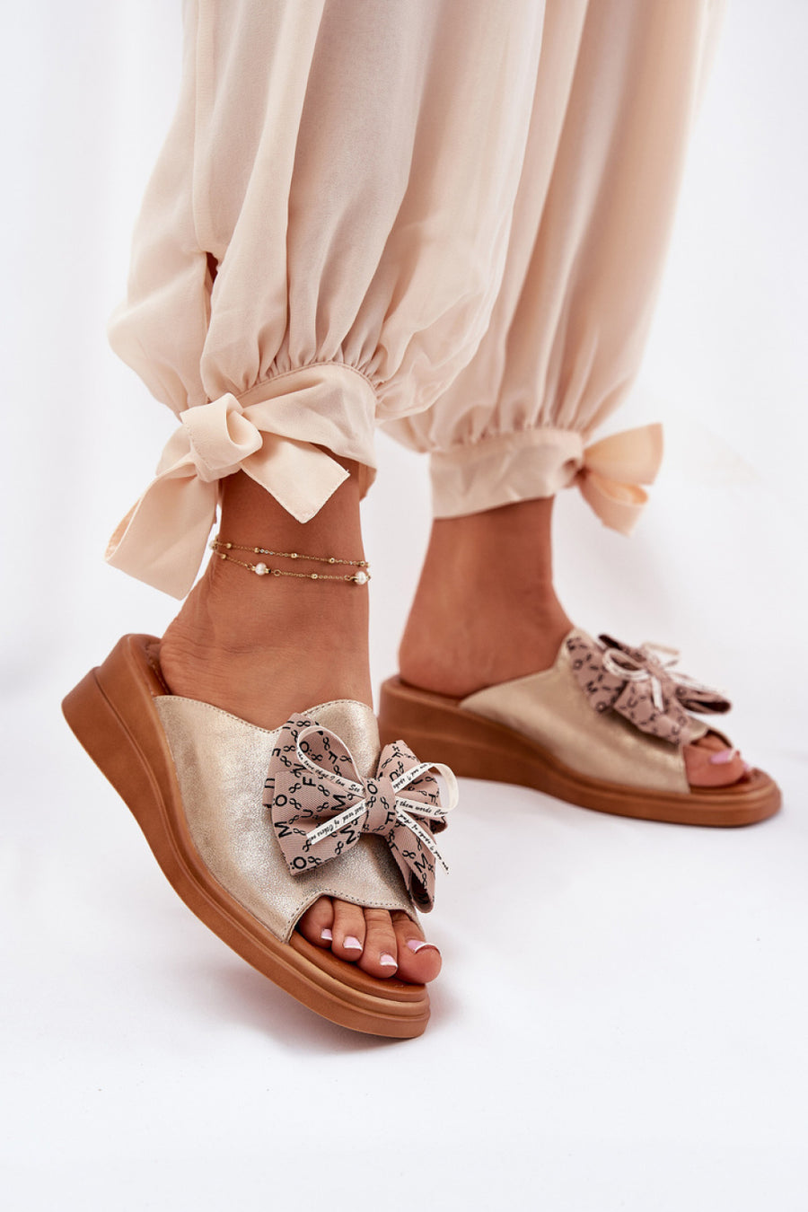 Step In Style Moonzella Gold Faux Leather Wedge Sandals