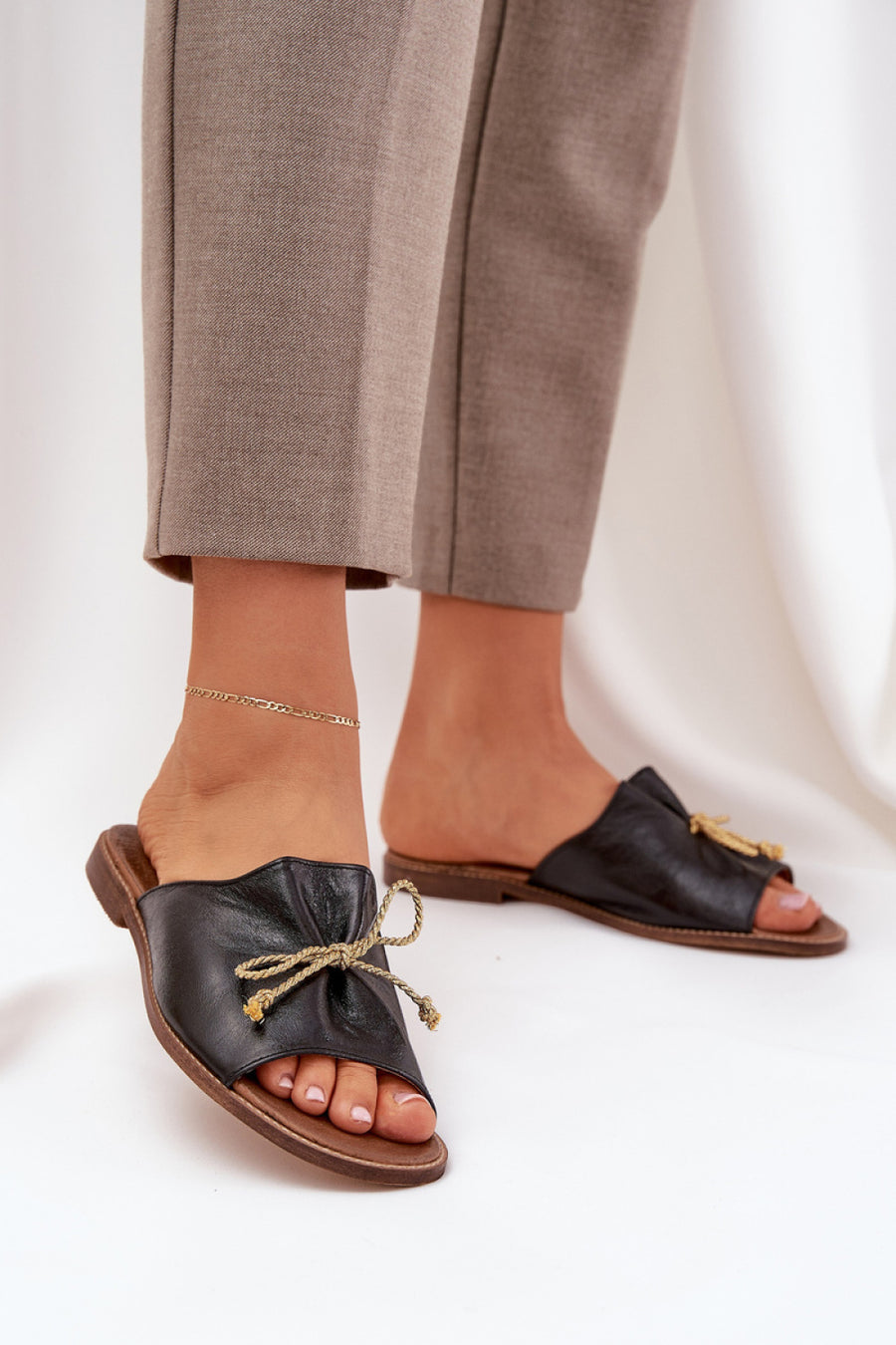 Step In Style Black Flat Flip Flops with Bows