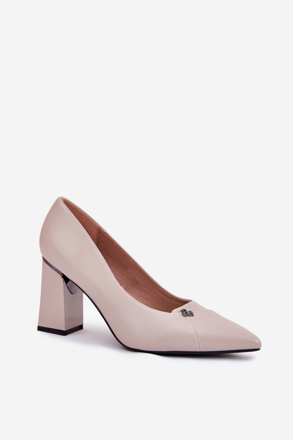 Step In Style Vinceza Grey Faux Leather Block Heel Court Shoes