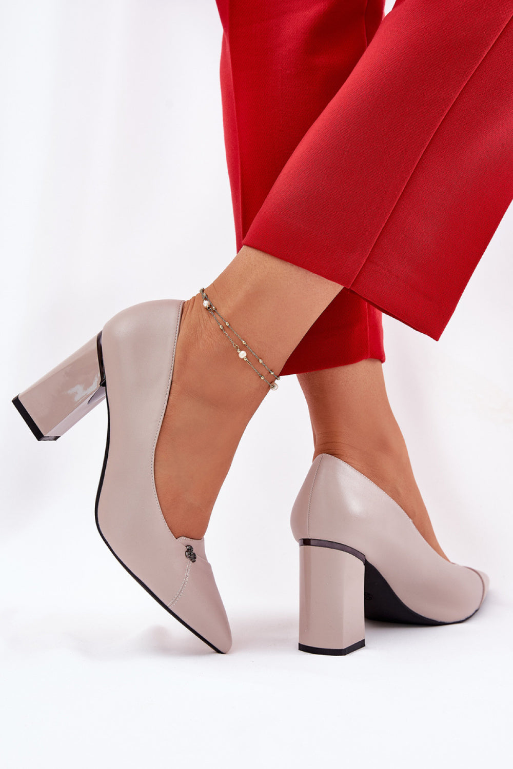 Step In Style Vinceza Grey Faux Leather Block Heel Court Shoes - view 2