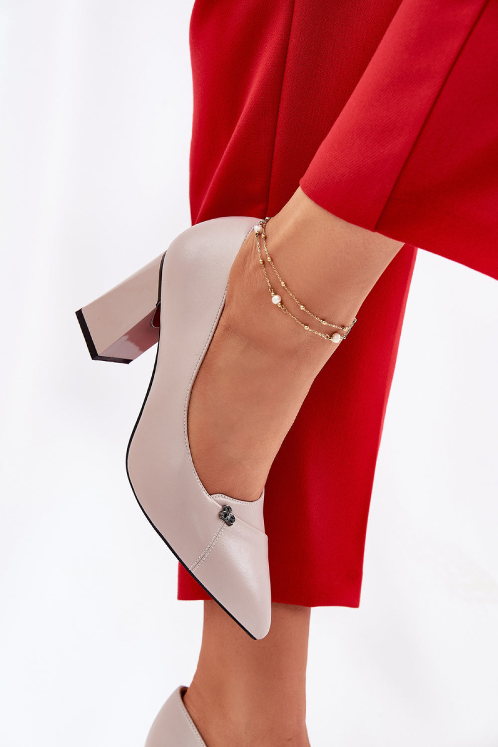 Step In Style Vinceza Grey Faux Leather Block Heel Court Shoes - view 3