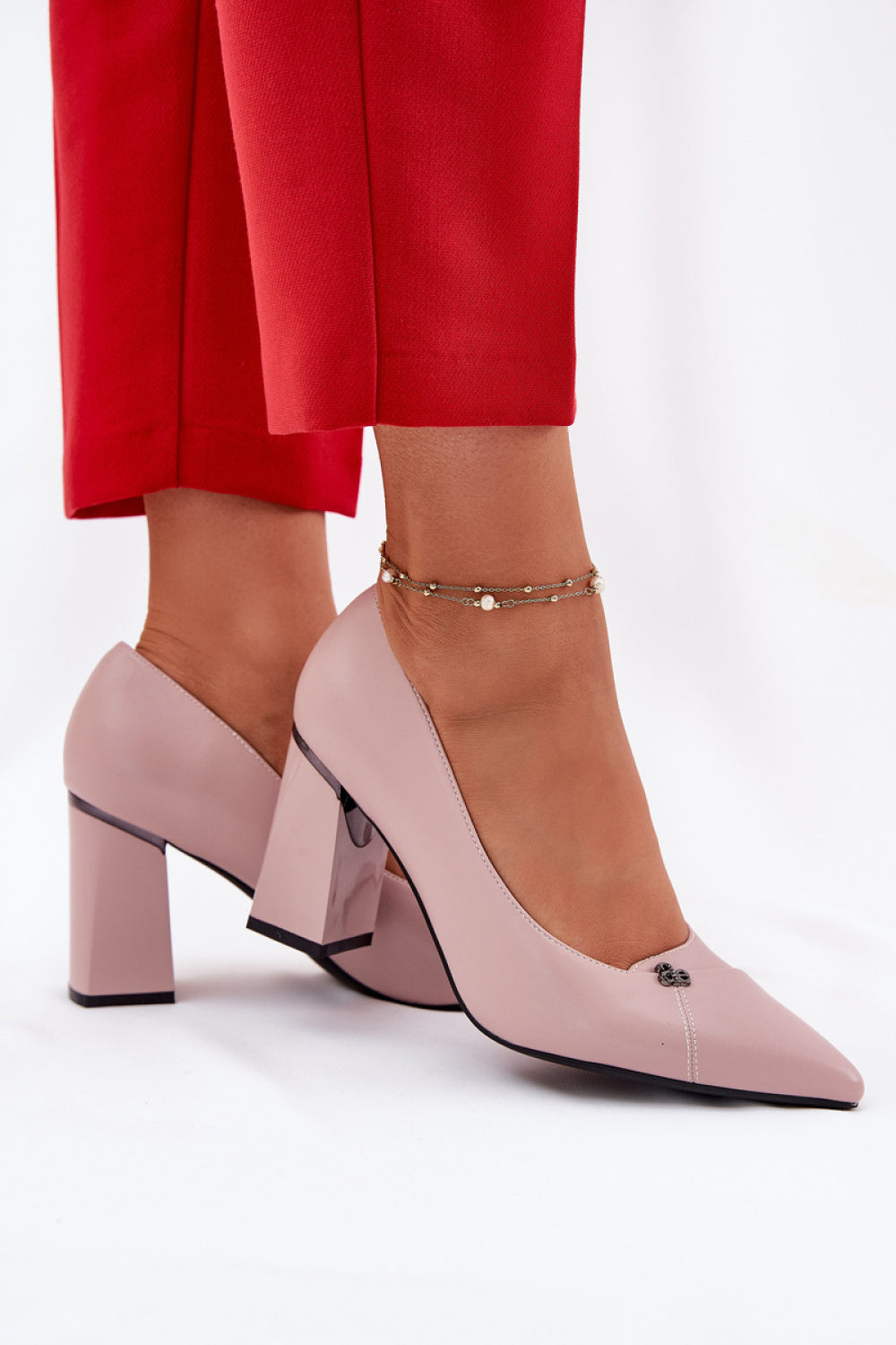 Step In Style Vinceza Pink Faux Leather Block Heel Court Shoes