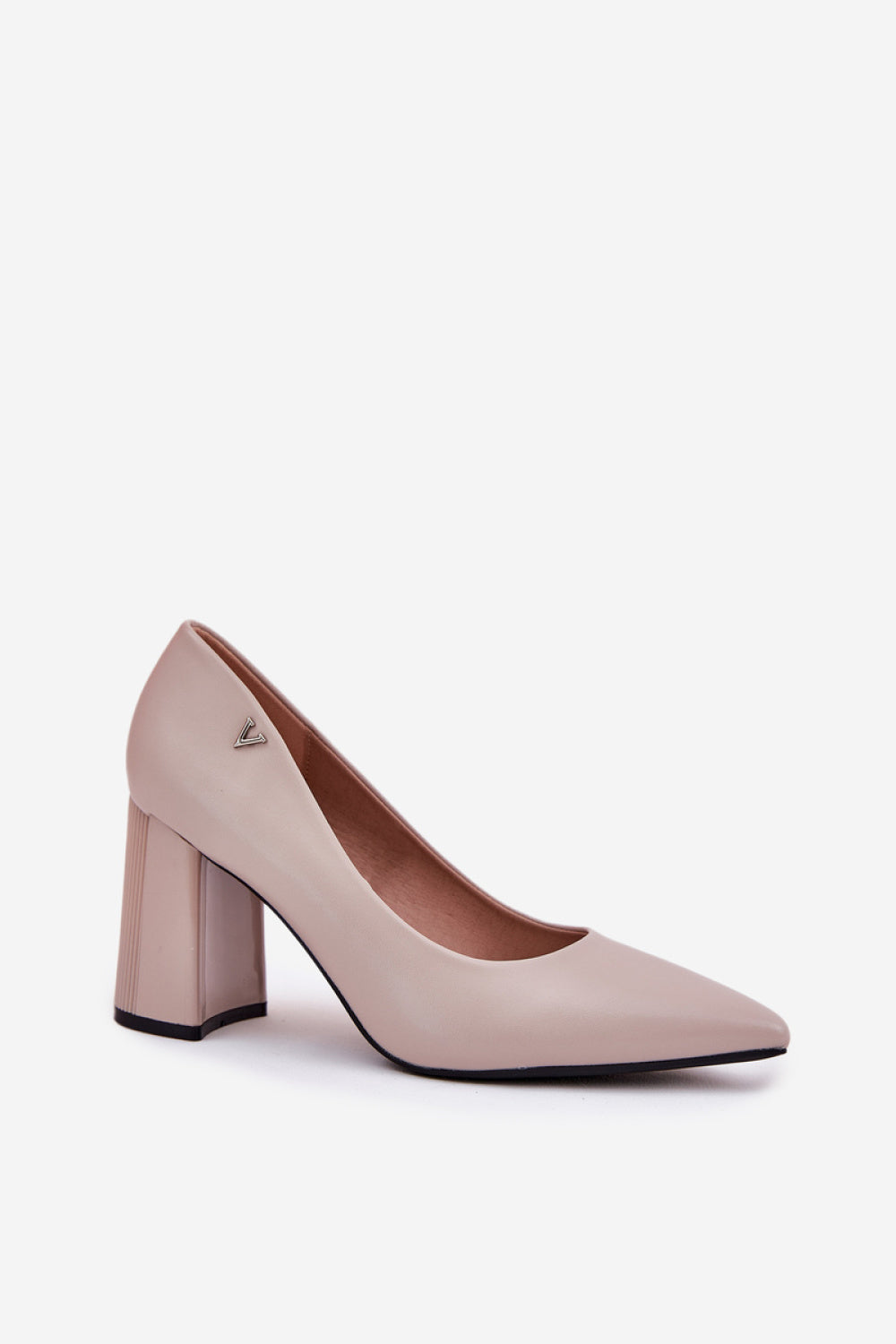 Step In Style Vinceza Grey Faux Leather Block Heel Court Shoes with Pointed Toe - view 2