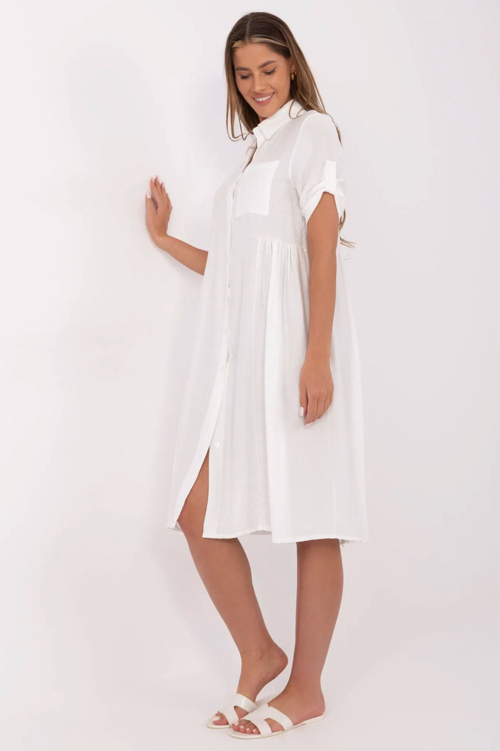 Italy Moda Ecru Midi Pleated Dress - view 2