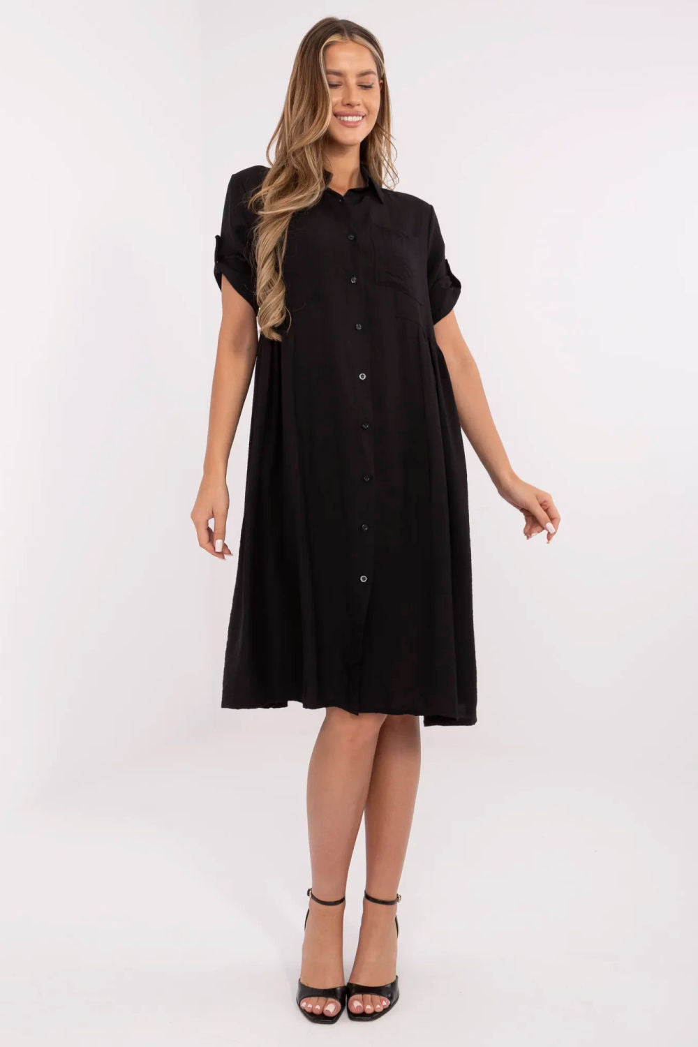 Italy Moda Black Midi Pleated Dress
