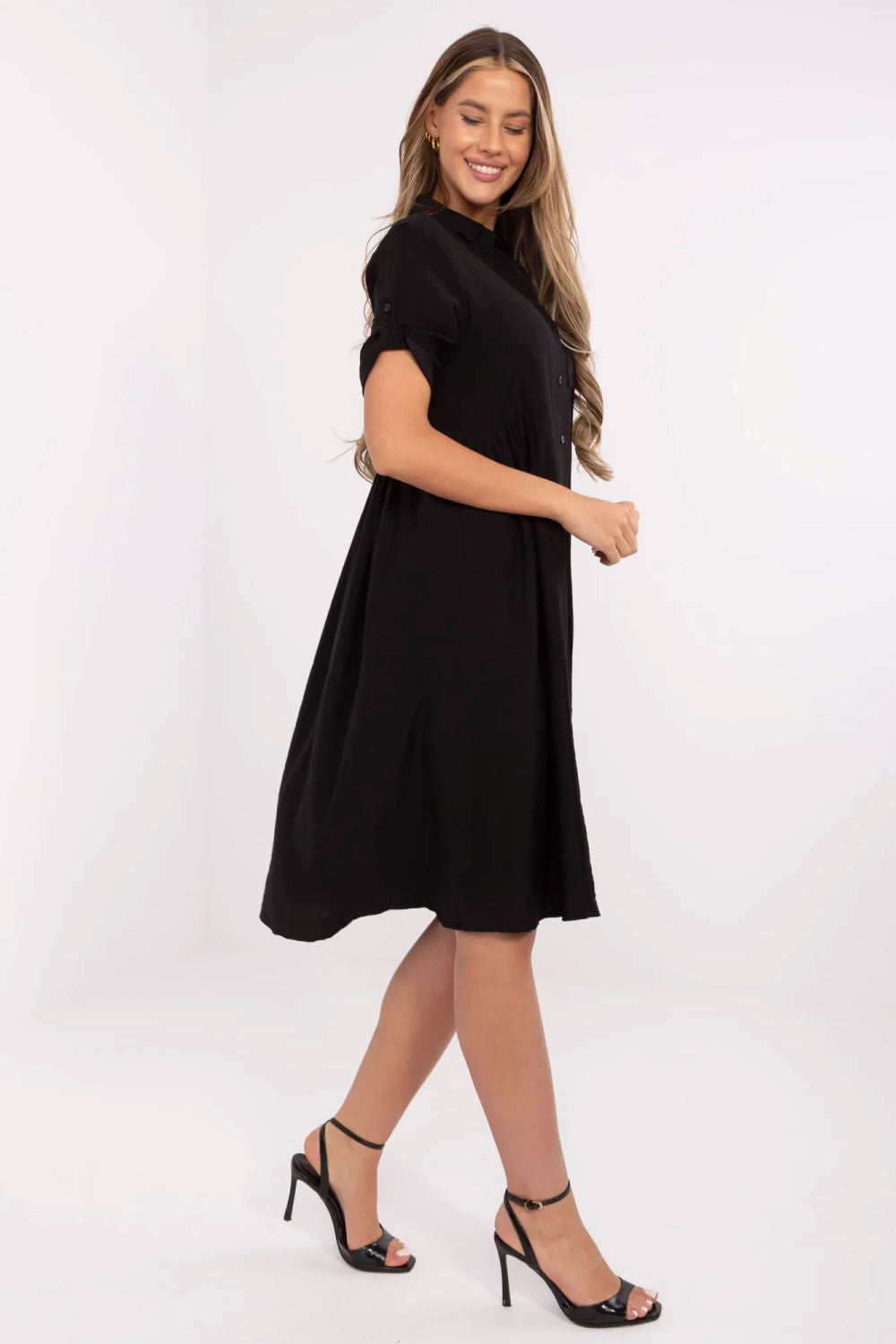 Italy Moda Black Midi Pleated Dress - view 2