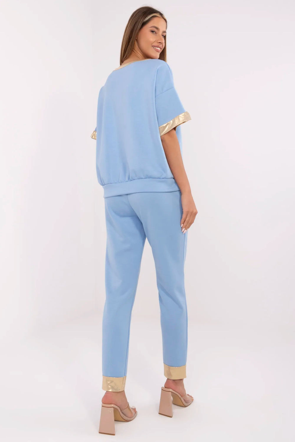 Italy Moda Blue High Waisted Short Sleeve Co-Ord Set - view 3