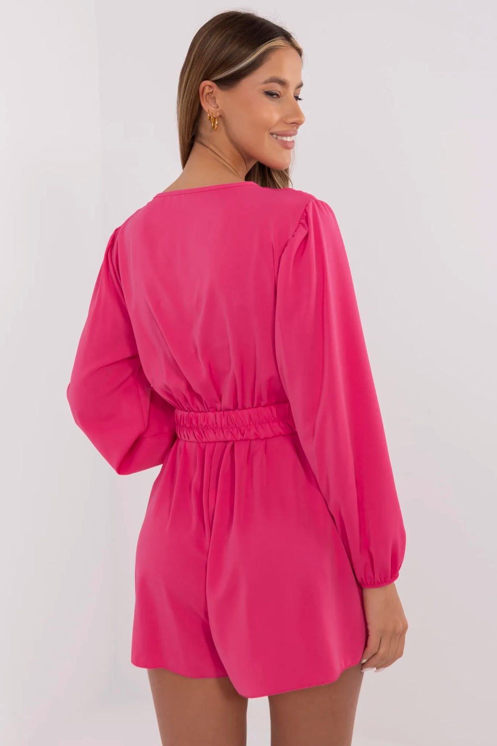 Italy Moda Fuchsia Wrap Long Sleeve Jumpsuit - view 3