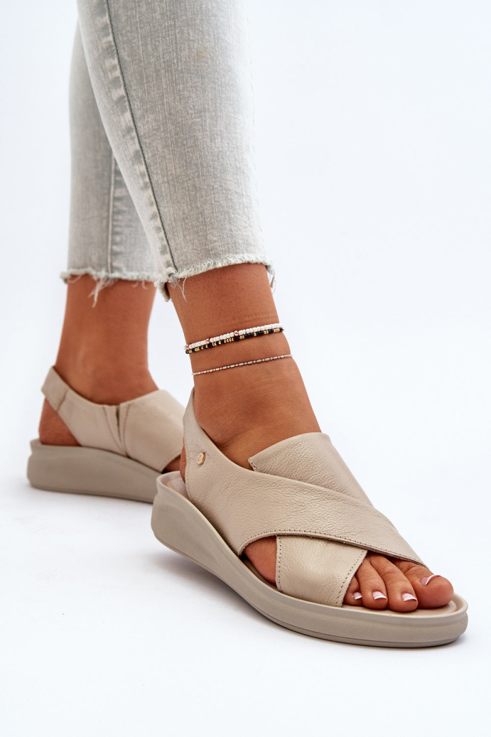 Step In Style Zazoo Beige Leather Platform Sandals - view 3