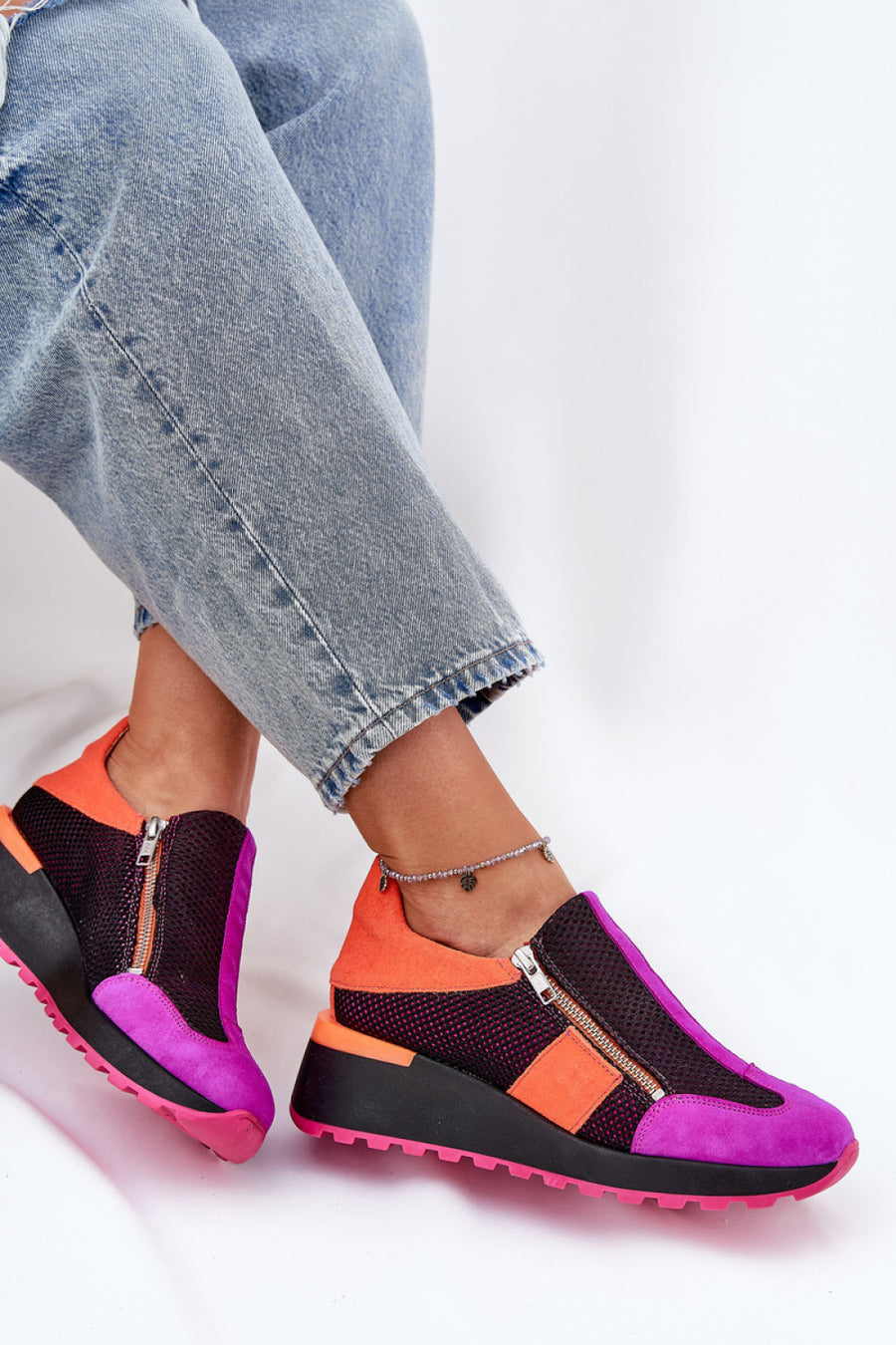 Step In Style Black Suede Wedge Trainers