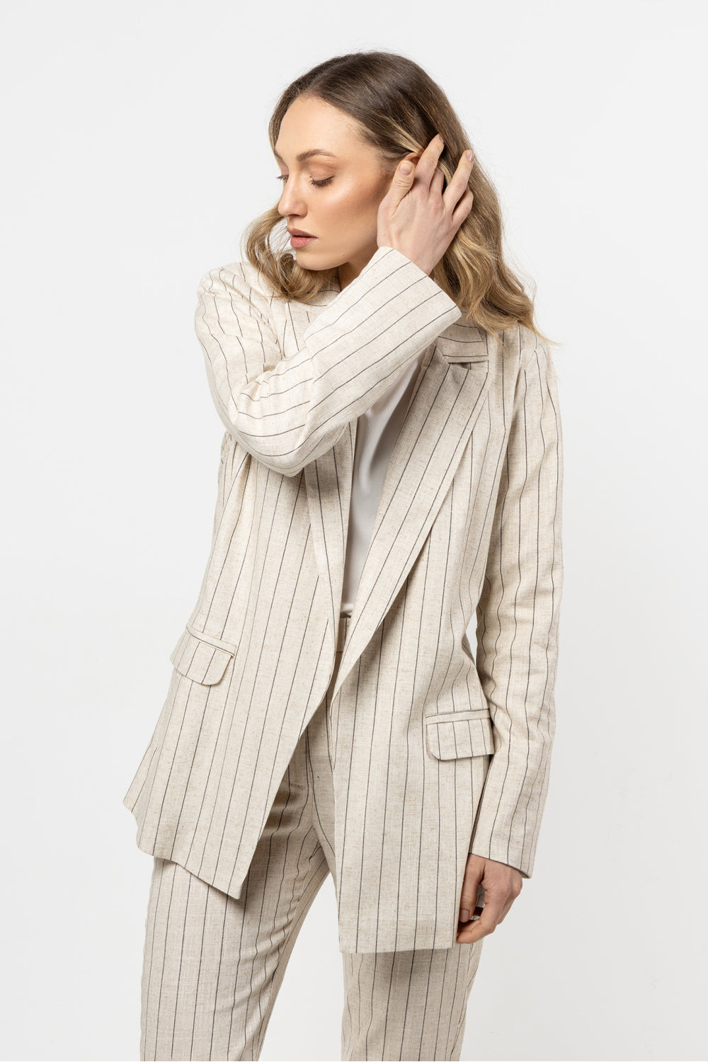 Awama Mocha Linen Striped Jacket